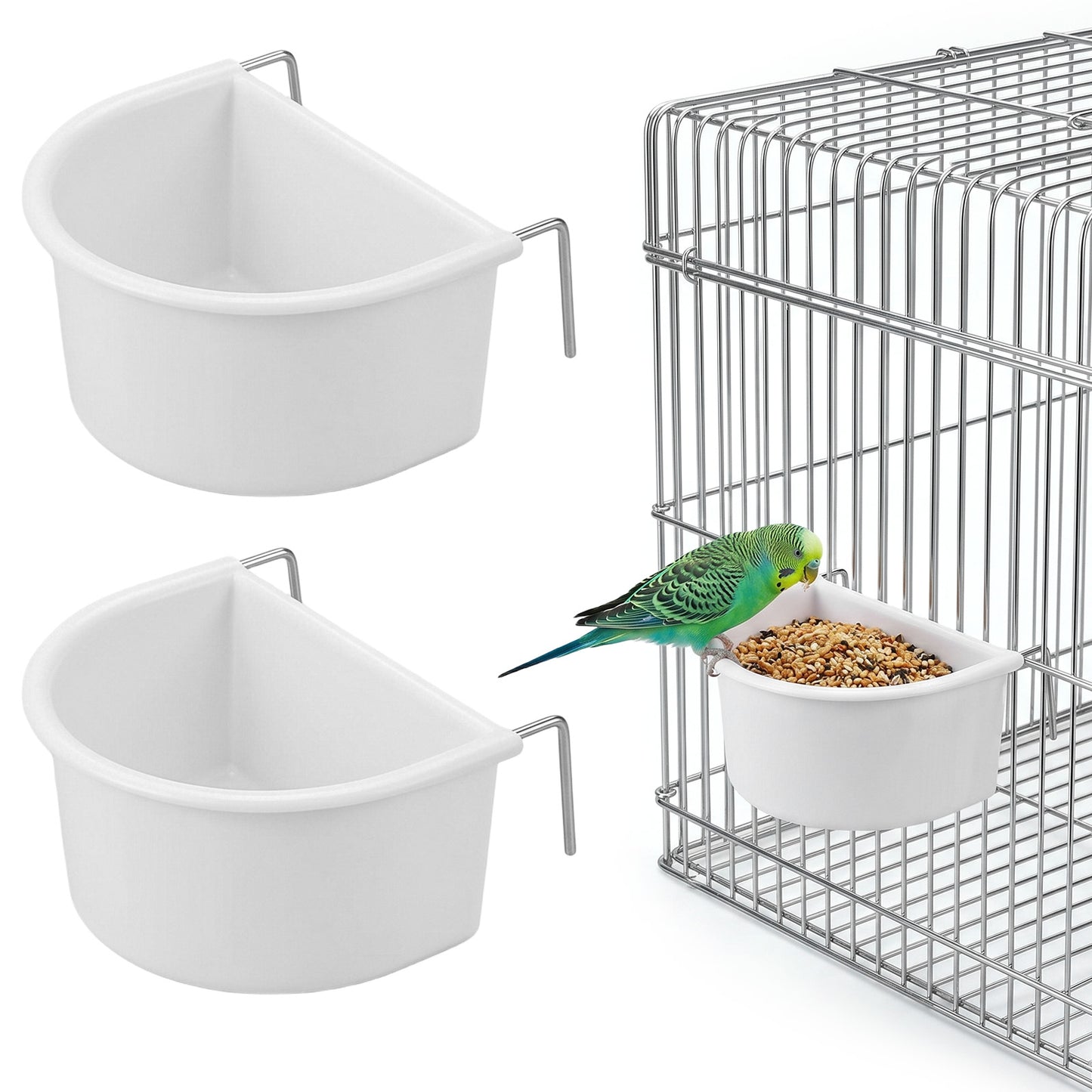 2 Pcs Hanging Bird Feeder Plastic Bird Food Feeder Birds Cage Water Dispenser with Hooks Hanging Food Bowl Cups for Parrots Small Birds Parakeet Cockatiel Canary