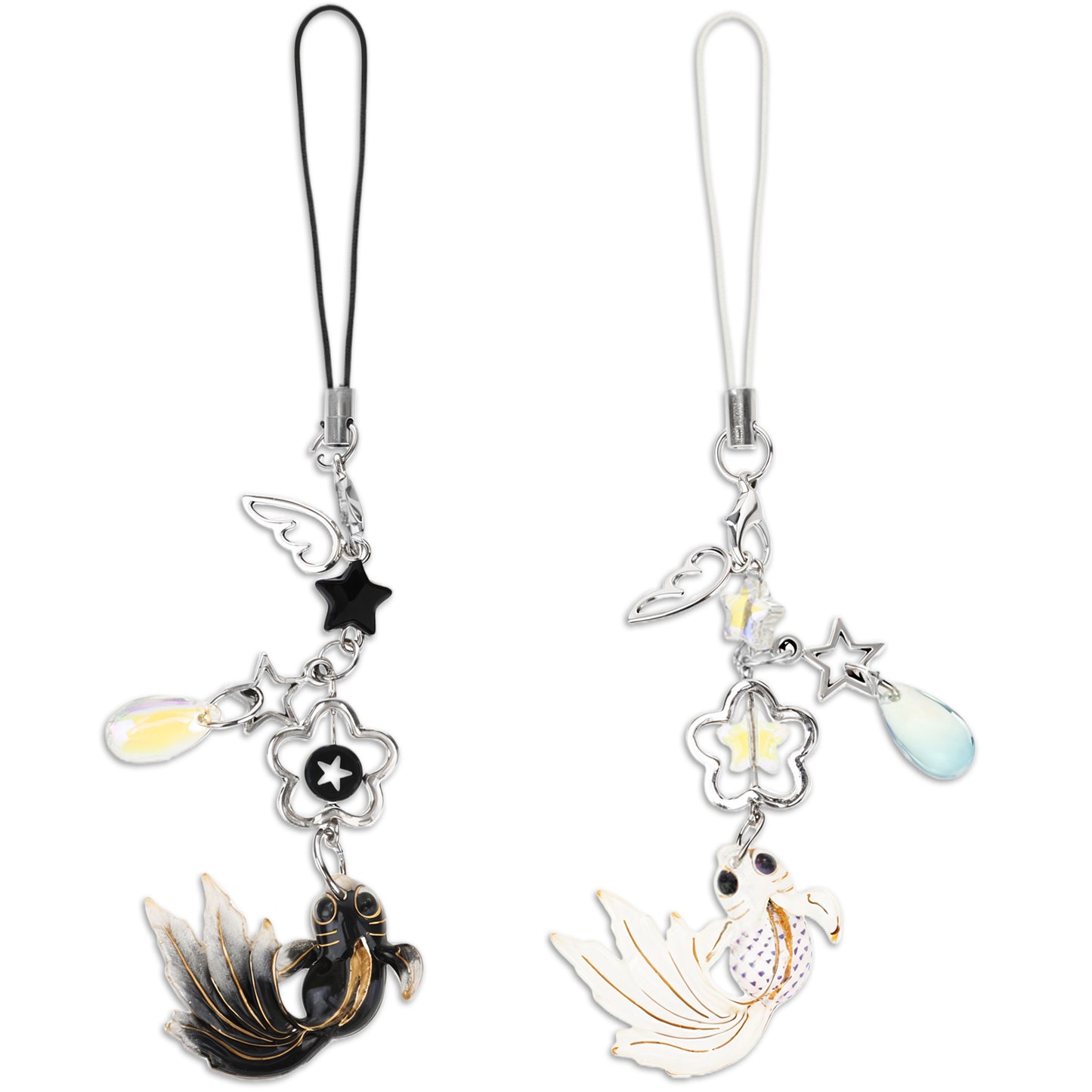 Yolev 2 Pcs Cute Phone Charms Aesthetic Cell Phone Strap Black White Kawaii Phone Charms Strap Y2k Star Koi Charms for Phone Case Keychain Camera Purse Bag Accessories Charms Pendants Decor