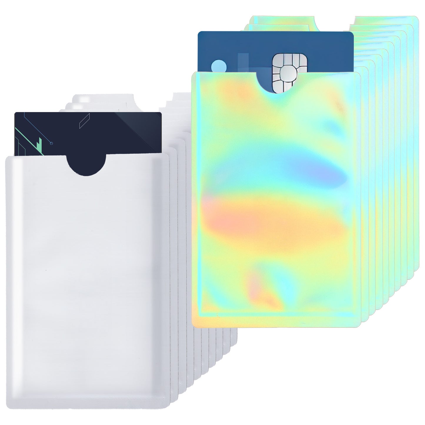 Neyauo 20 Pcs RFID Blocking Sleeves, Waterproof Credit Card Protector Anti-Scratch Credit Card Holder for Bank, Debit and ID Cards (10pcs Silver and 10pcs Laser Silver)