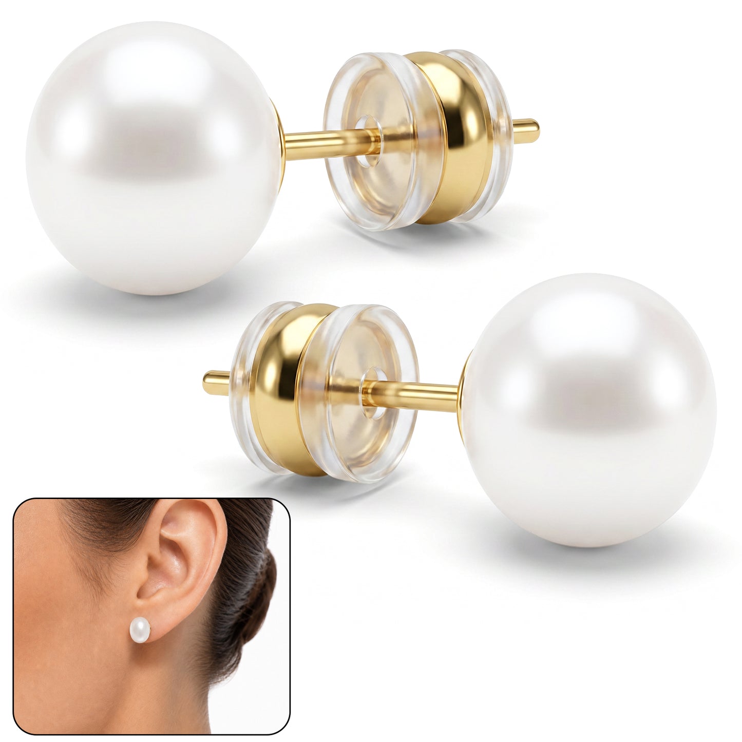 Pearl Earrings, Gold Plated 8mm Pearl Earring Studs Jewelry for Women