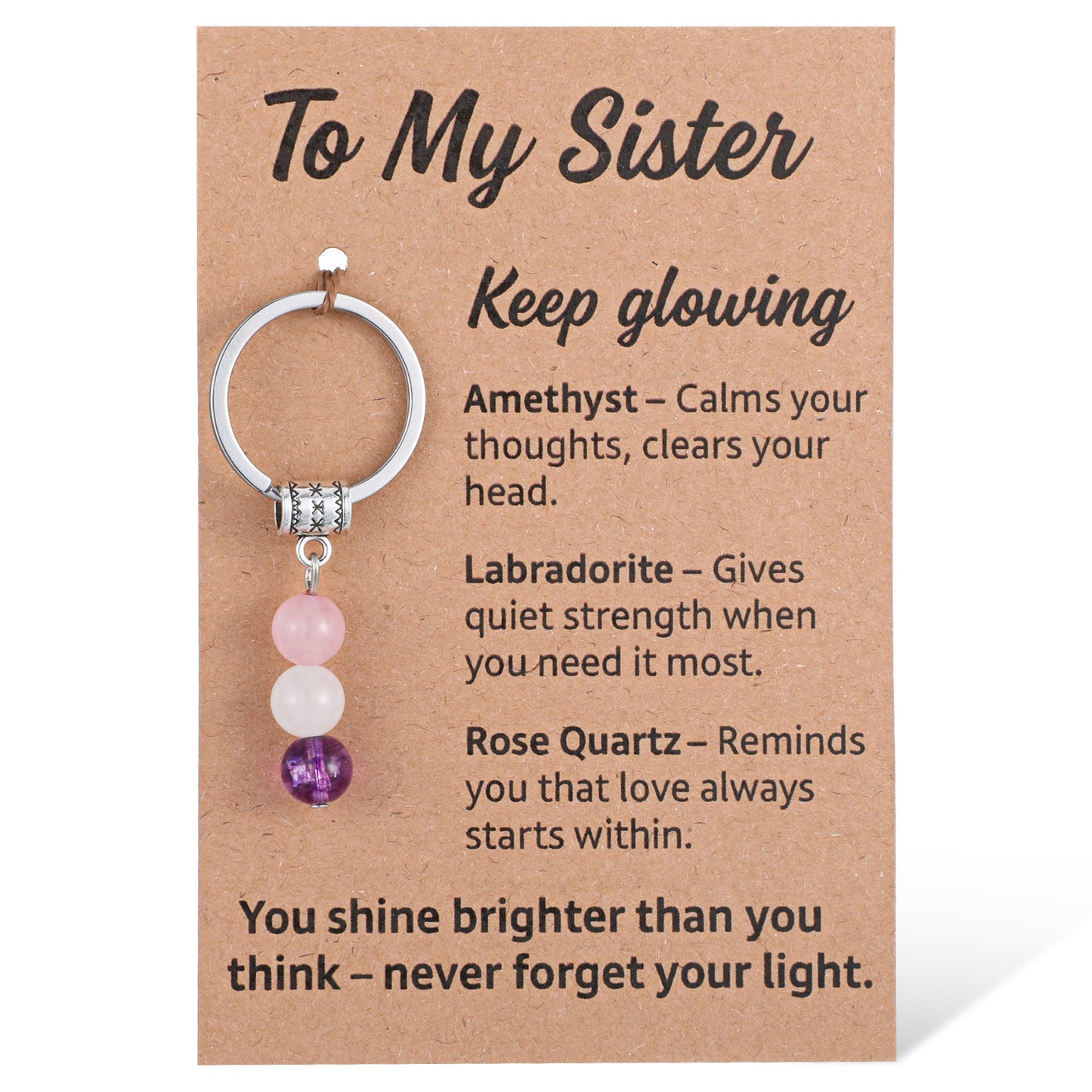 Healing Crystal Keychain for Anxiety Relief & Good Luck - Natural Gemstone Keyring with Meaningful Card, Inspirational Gift for Women Men, Friend, Graduate, Coworker - Stress Relief, New Beginnings