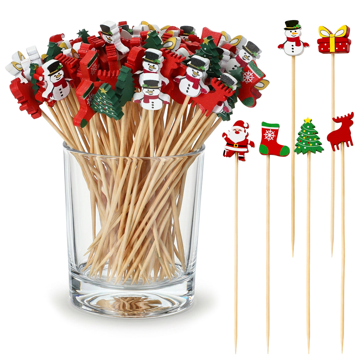 100 Pcs Cocktail Toothpicks for Appetizers, Christmas Cocktail Picks, 5.3in
