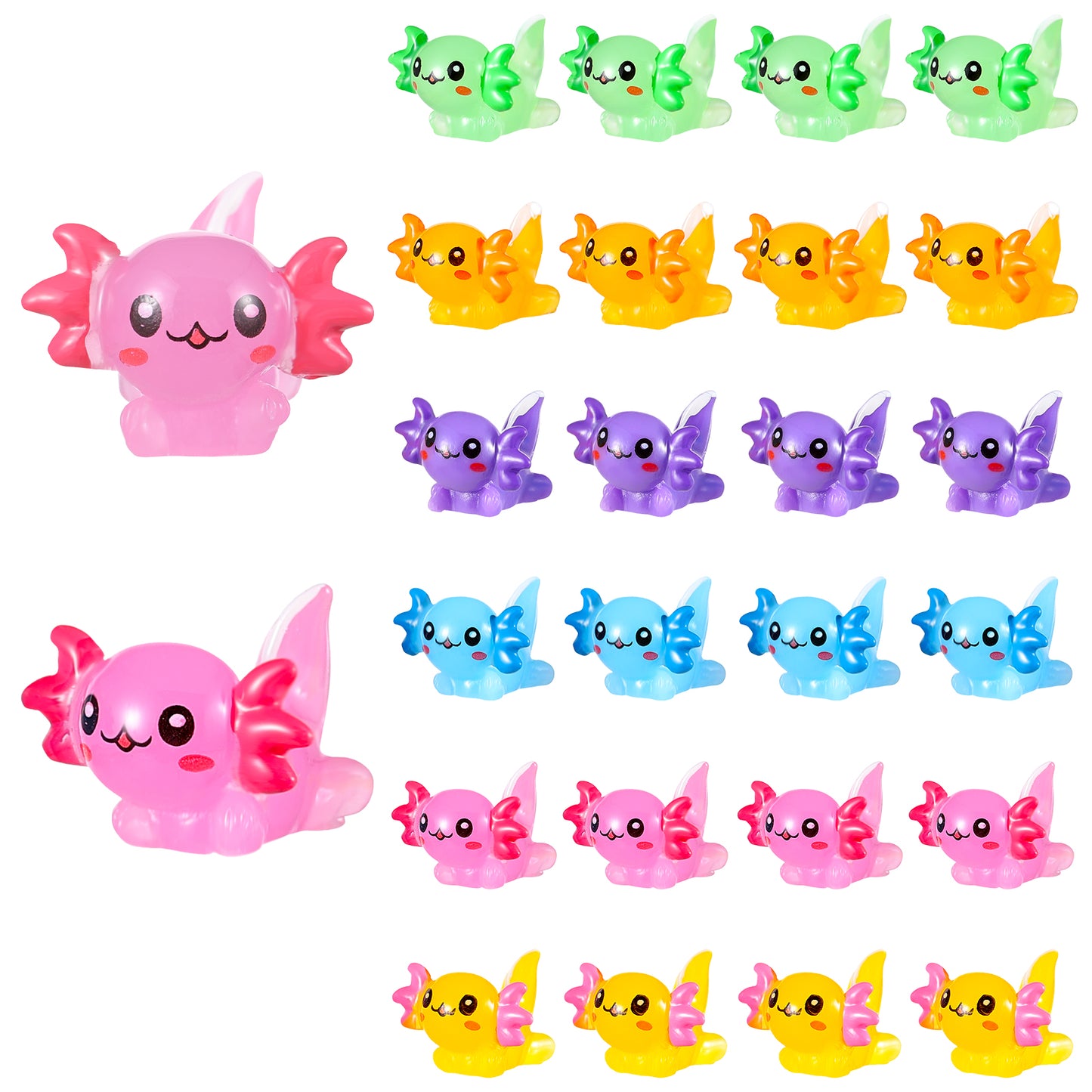 Tucnoeu 24 Pcs Mini Axolotl Resin Charms, Miniature Axolotl Ornament Tiny Animal Figures for DIY Garden Dollhouse Birthday Party Decoration Aquarium