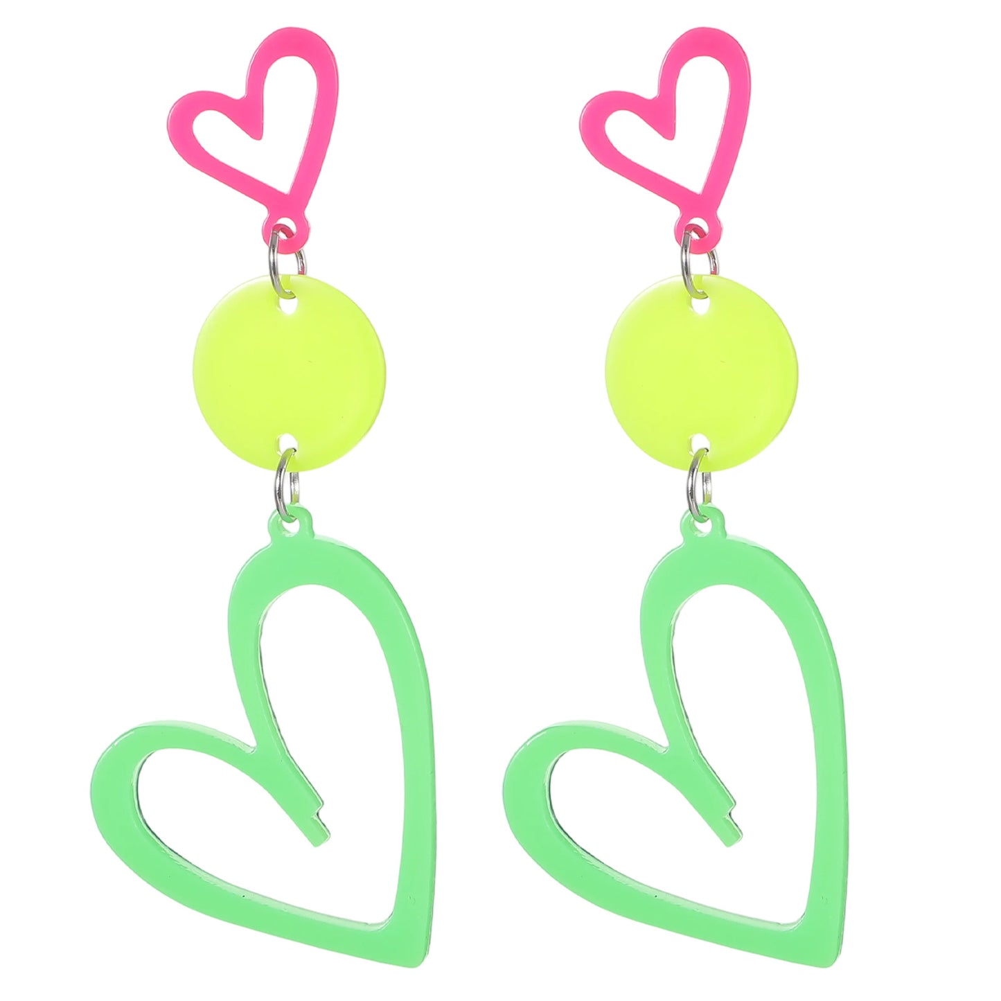 HekouJiub Neon Earrings 80s 90s Heart Hoop Earrings Outfits for Glow Party, Retro 70s Neon Accessories Women Acrylic Earring Jewelry for Women Halloween Christmas Carnival 80s Costumes