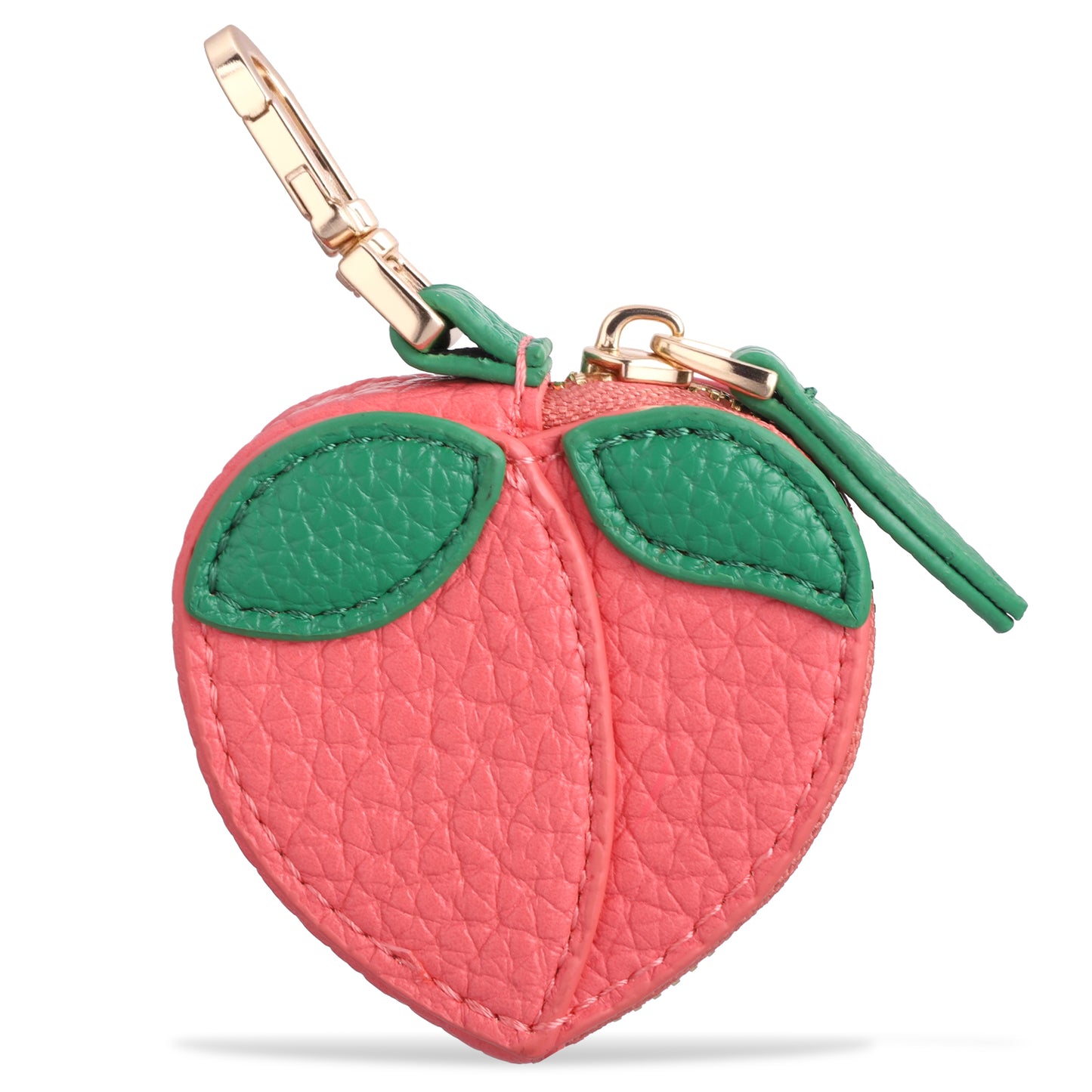 Peach Coin Purse Keychain, Mini Coin Purse with Zipper, Cute Peach Coins Purses, Backpack Decoration for Girls and Women (Pink, Gree