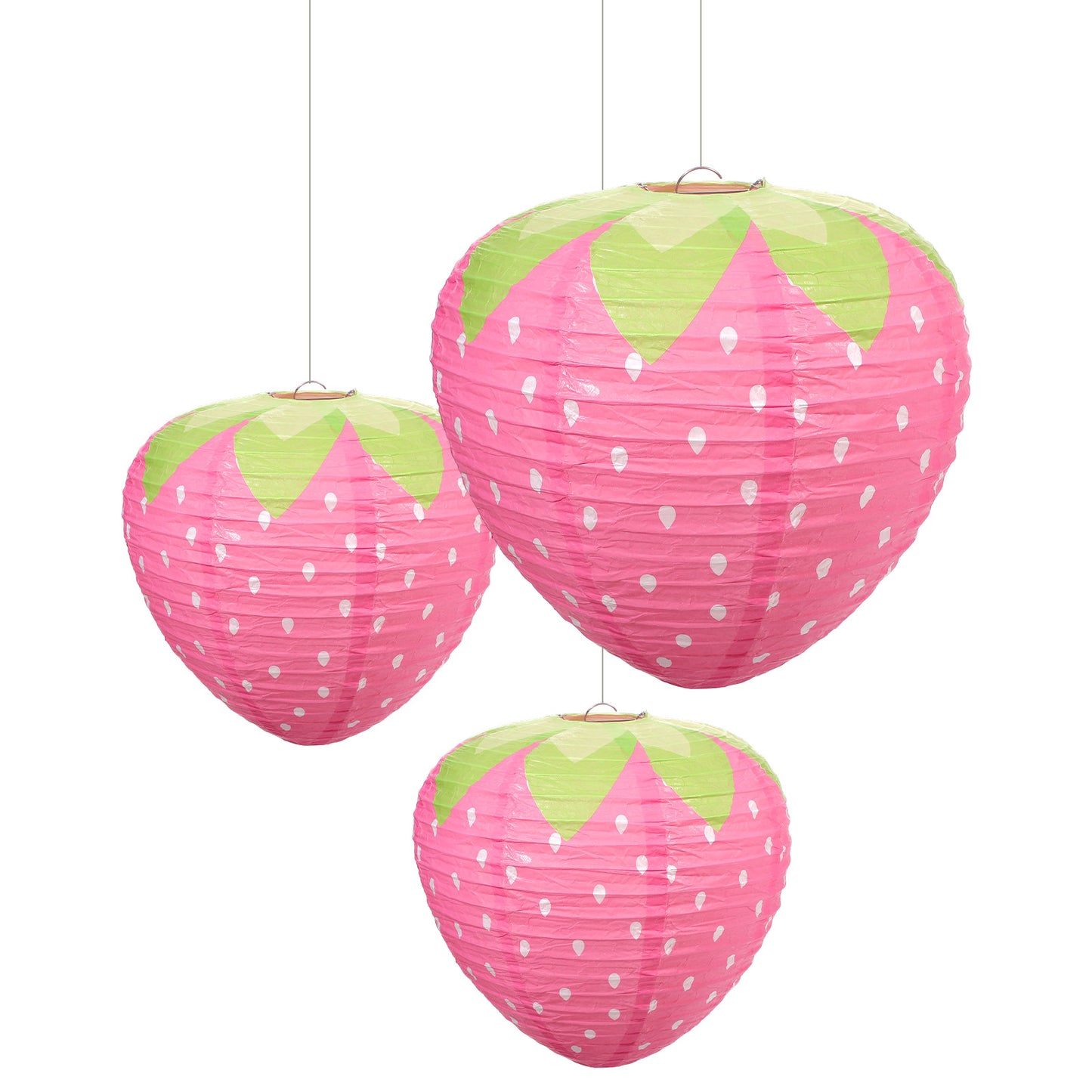 Strawberry Paper Lantern, Pink Hanging Decorations, 3D Heart Shape, 20cm 30cm Sizes, Reusable Party Decor