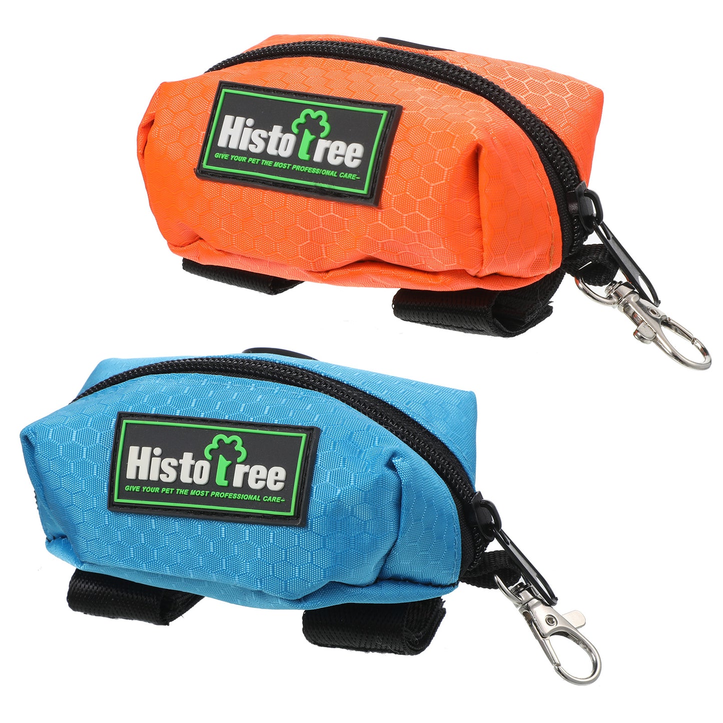2Pcs Dog Poop Bag Holder for Leash, Canvas Dog Poop Bag Dispenser Zippered Pouch, Pet Waste Bags Dispenser Fabric Zipper Pouch with 1 Metal Clip for Leash Walking Accessory(Orange&Blue)