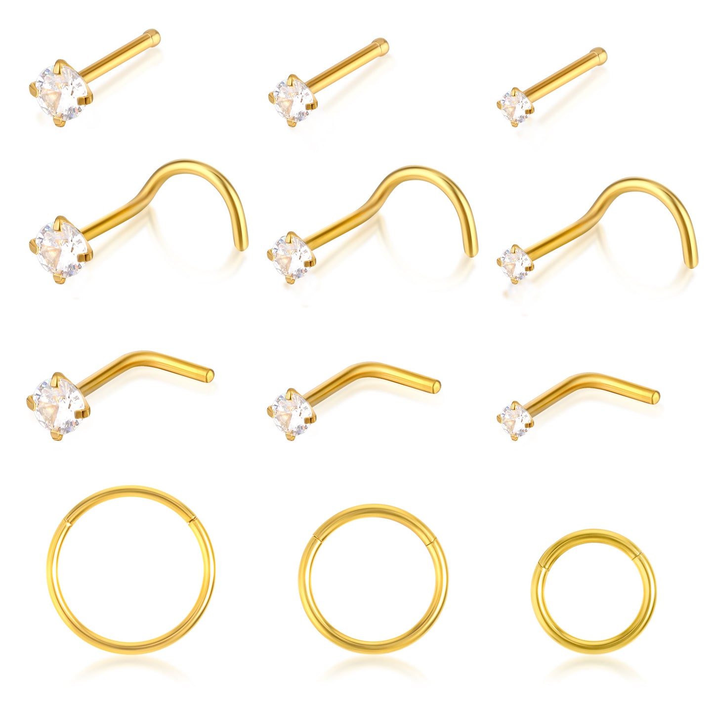 Tucnoeu Nose Rings,Nose Piercing Jewellery for Women,Hypoallergenic Stainless Steel L-Shaped Nose Stud Screws with Cubic Zirconia Nose Piercing Jewellery