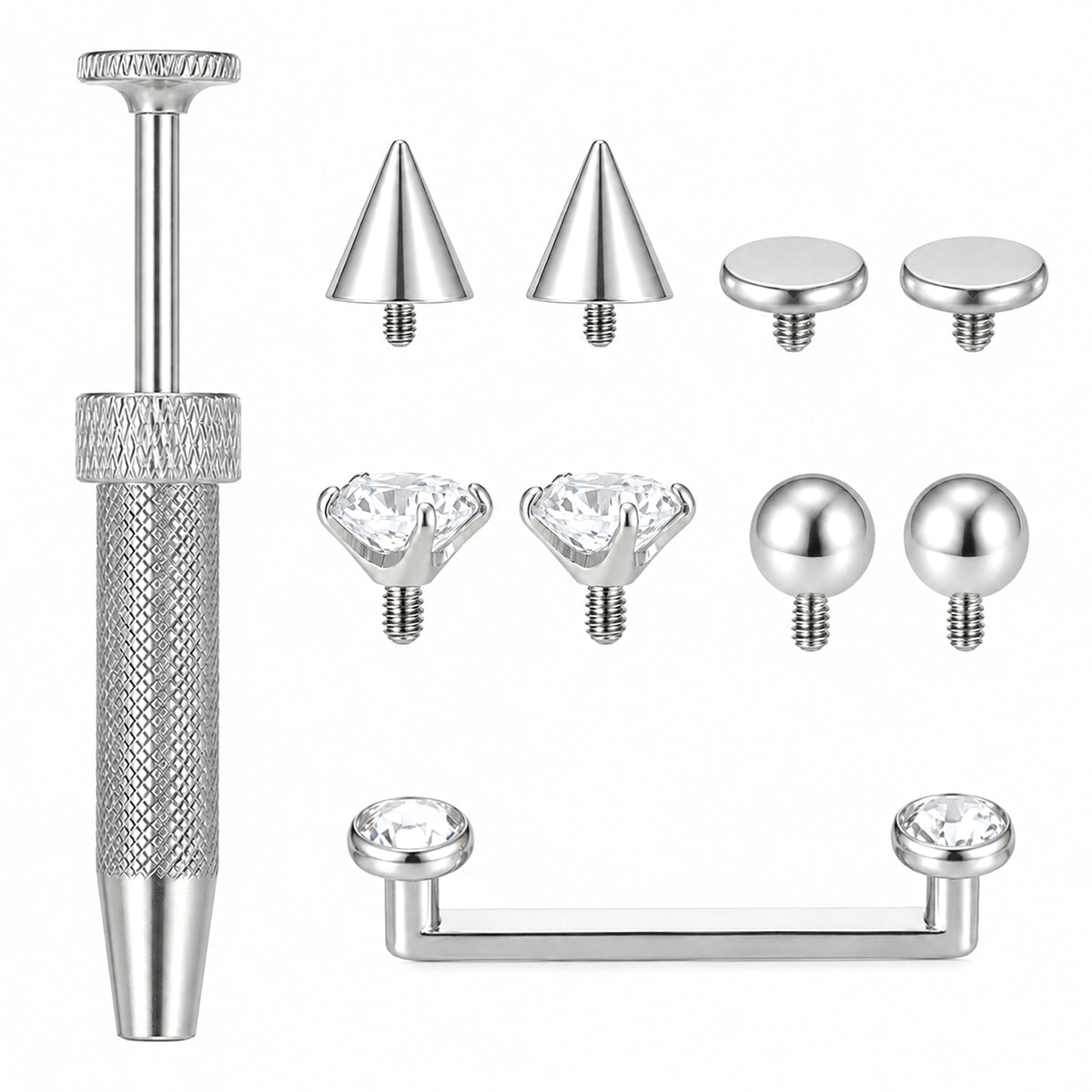 14G Titanium Surface Piercing Jewelry with 8 Replacement Balls&Grabber Tool