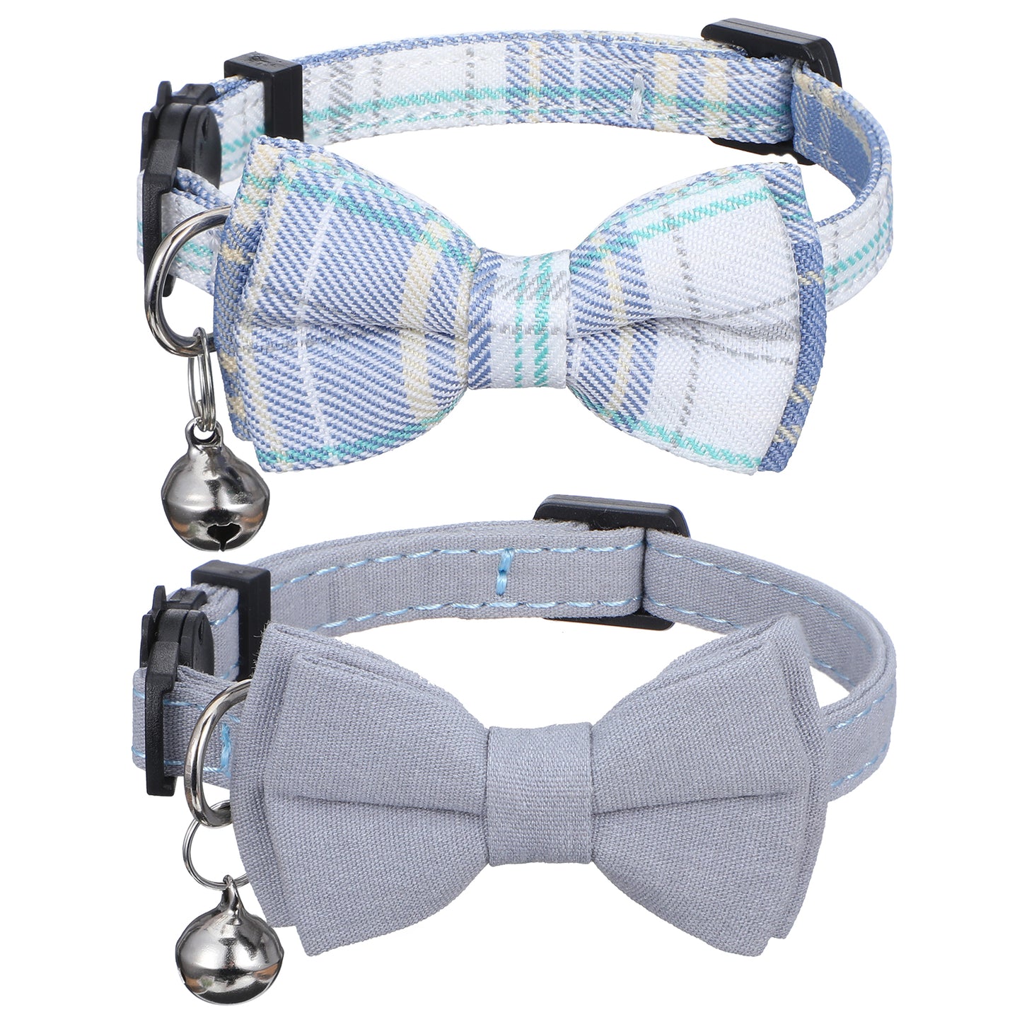 Cat Collar Breakaway Bowtie, Safety Adjustable Cat Collars for Boy Cats with Bell, 7-11 Inches Length Cats Bow Tie Collar Blue Grey