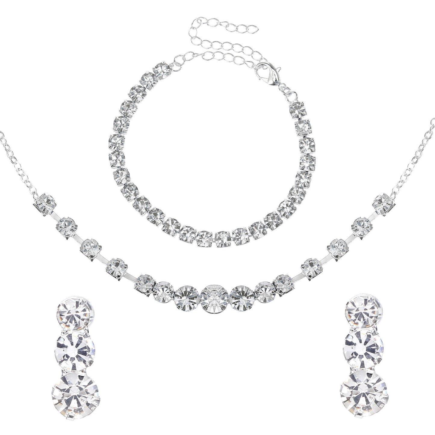 Neyauo Sterling Silver V Shape Tennis Necklace Set, Adjustable Bracelet, Cubic Zirconia Earrings, Jewelry For Women, Gift For Wedding, Birthday, Valentine's Day