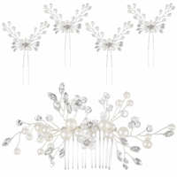 5Pcs White Large Flower Bridal Wedding Hair Pins, Pearl Hair Clips,Wedding Hairs Pieces for Brides, for Brides Bridesmaids Girls Updo