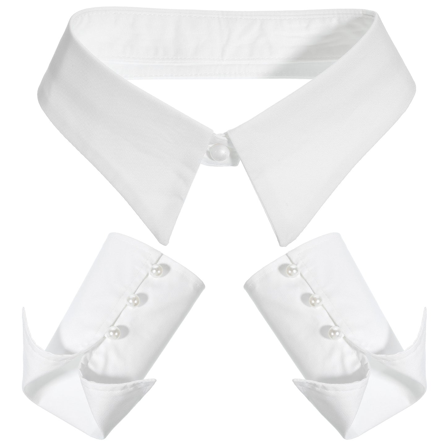 Tucnoeu Women Detachable False Collar Cuffs Set, White Cotton Fake Shirt Collar Sleeve Accessory, Classic Design Versatile Wear