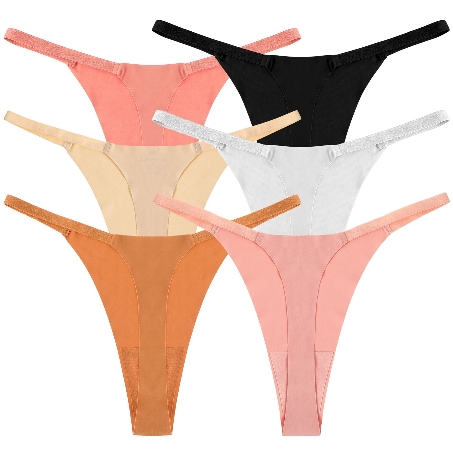 Telooco 6 Pack Seamless Thongs for Women Invisible Thongs Sexy Underwear Panties Stretch Breathable Low Waisted Thong Multipack M