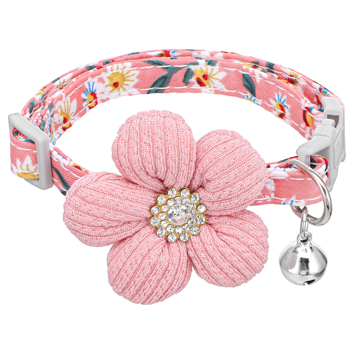 Small Dog Collar with Flower- 8.6-13in Adjustable Pink Puppy Collar and Lead for S-Size Dogs and Cats,Puppy Cholks Spring Pet Collars for Small Medium Large Dogs