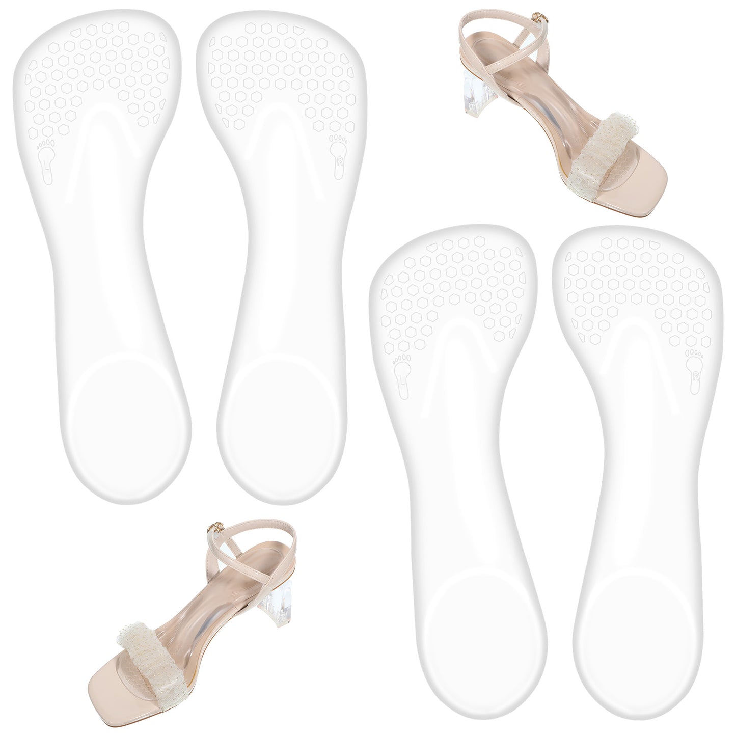 2 Pairs High Heel Cushion Inserts for Women, Self-Adhesive Arch Support Inserts for Flat Feet and Arch Pain Relief, Gel Shoe Pads for High Heels Sandals Flats