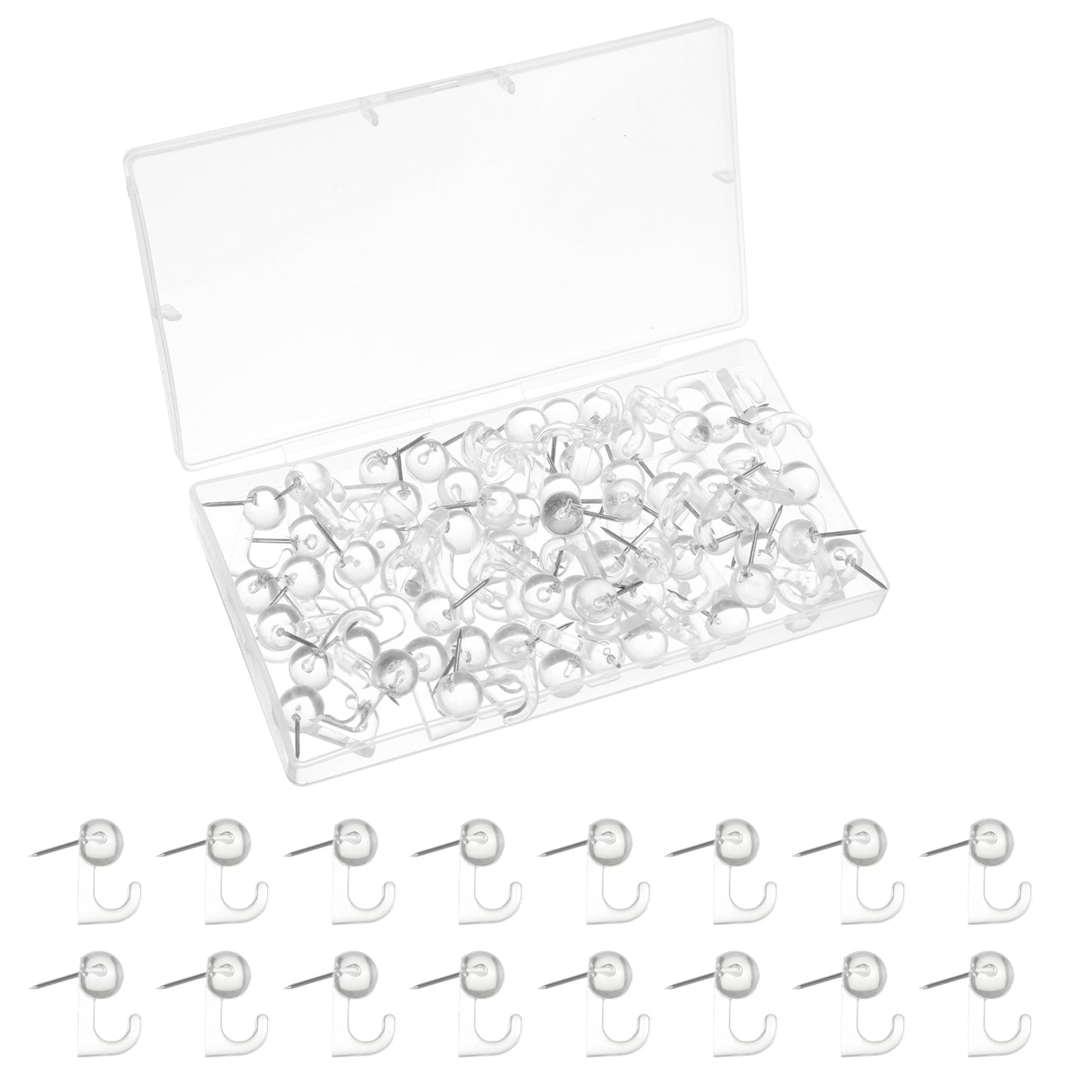 Lusofie 100 Pcs Push Pin Hooks Clear Thumb Tacks Plastic Thumb Tacks For Wall Push Pins With Hooks For Cork Board Map Bulletin Board Calendar Wall Hangings