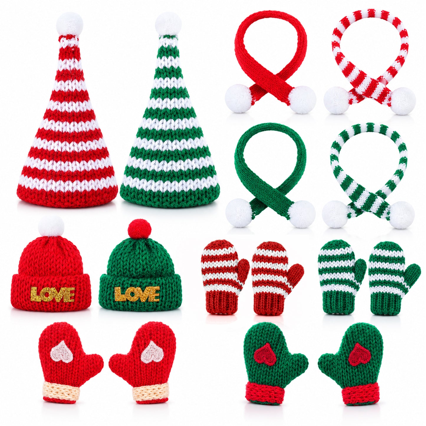 16 Pcs Mini Santa Hats Scarves and Gloves Decor Doll Christmas Accessories