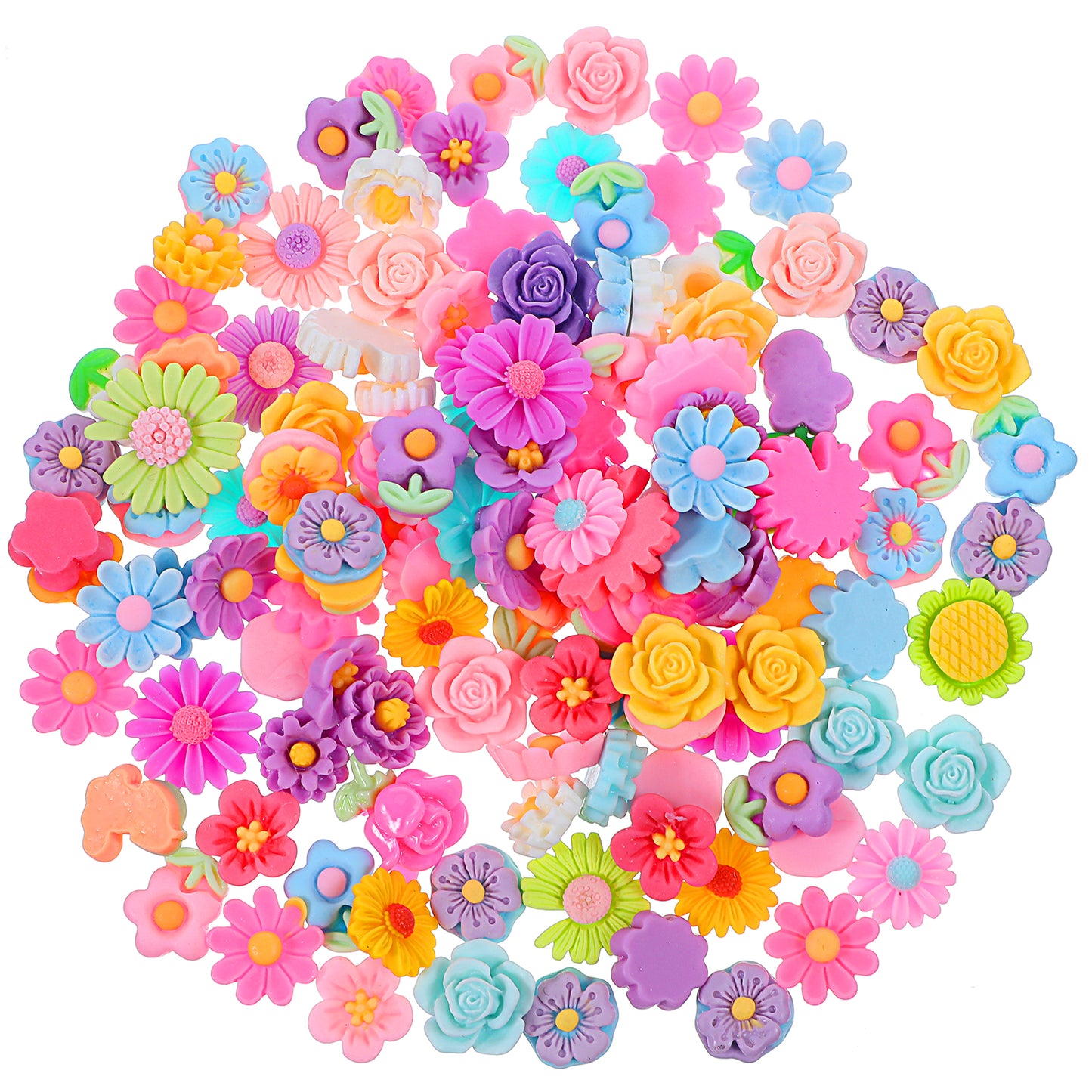 Tucnoeu 120Pcs Flatback Resin Flower Charms,Flower Beads Resin Charms for Craft DIY Mixed Colors Daisy Flower Resin Slime Charms Flower Cabochons Charms for Jewelry Making Scrapbooking Embellishments