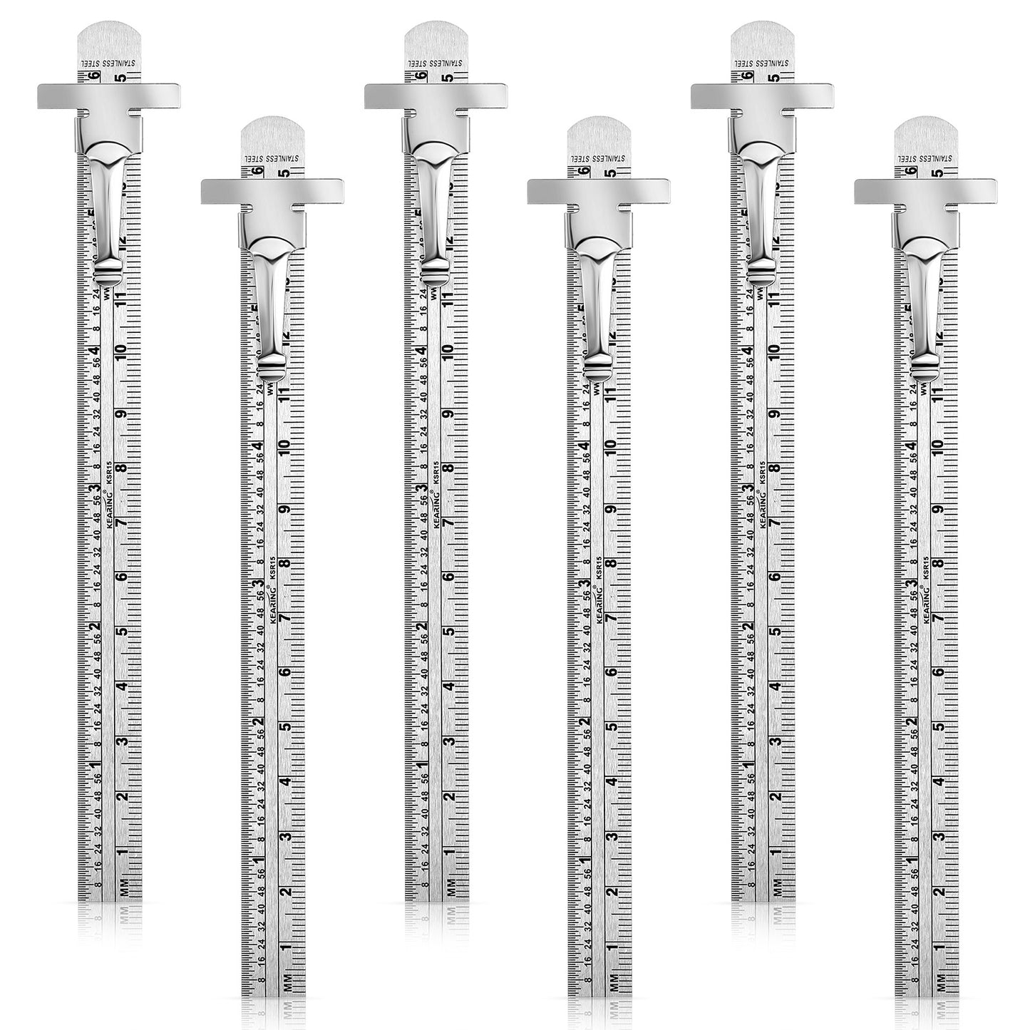 Pocket Ruler with Detachable Clips 6 Pcs Precision Pocket Ruler Metric Ruler Stainless Steel Scale Machinist Ruler Imperial Metric Scale Ruler for School Office Architect Engineer(6 Inch, 15 cm)