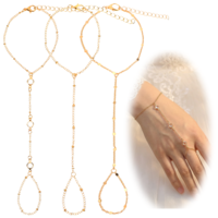 Tucnoeu 3pcs Gold Hand Chain Bracelets for Women, Adjustable Dainty Ring Bracelet, Stackable Layered Bracelets,Non Tarnish Trendy Jewelry Gift