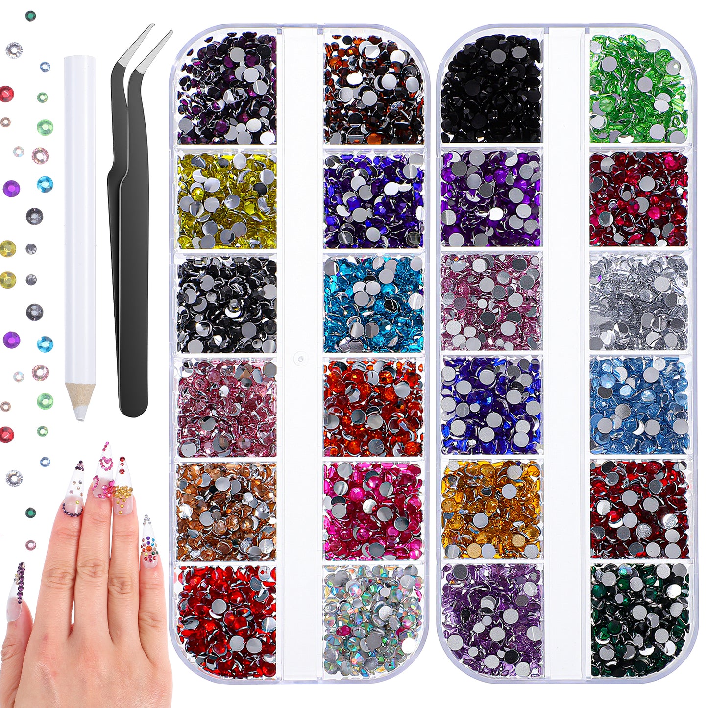 8000pcs Small Nail Rhinestones, Colorful 2-3mm Nail Gems and Charms,Mini Flatback Rhinestones for Nails Eyes Face Makeup Tumblers Bottles Crafting,A Diamond Art Pen and Tweezers