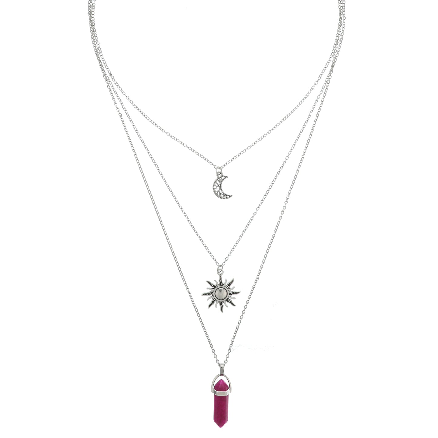 Tucnoeu Gothic Layered Crystal Sun and Moon Necklace, Silver Layered Necklaces for Women, Goth Jewelry, Goth Witch Necklace for Halloween Christmas Jewelry Gift