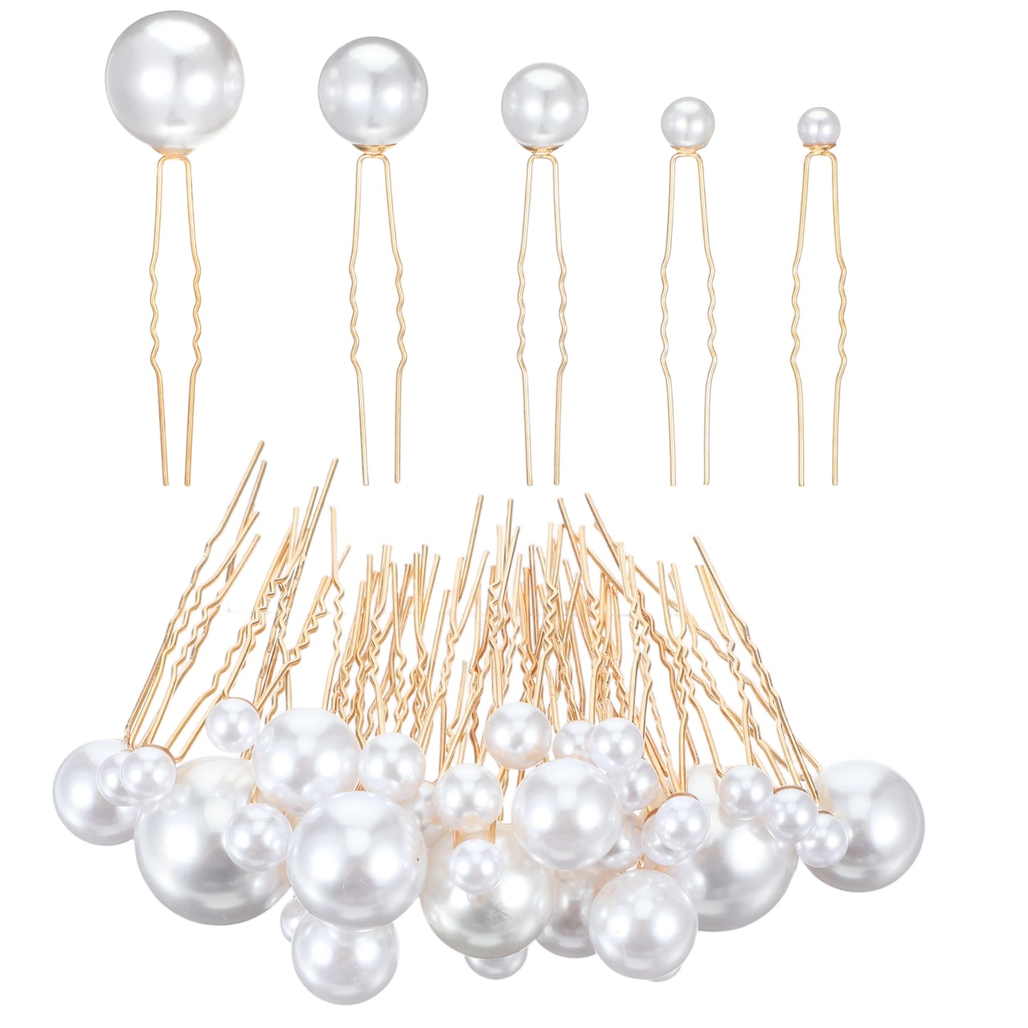 40pcs Gold Pearl Hair Pins, U-Shaped Bobby Pins for Bridal Wedding Hairstyles, Elegant Hair Accessories for Women, Prom, Party, Mixed Sizes