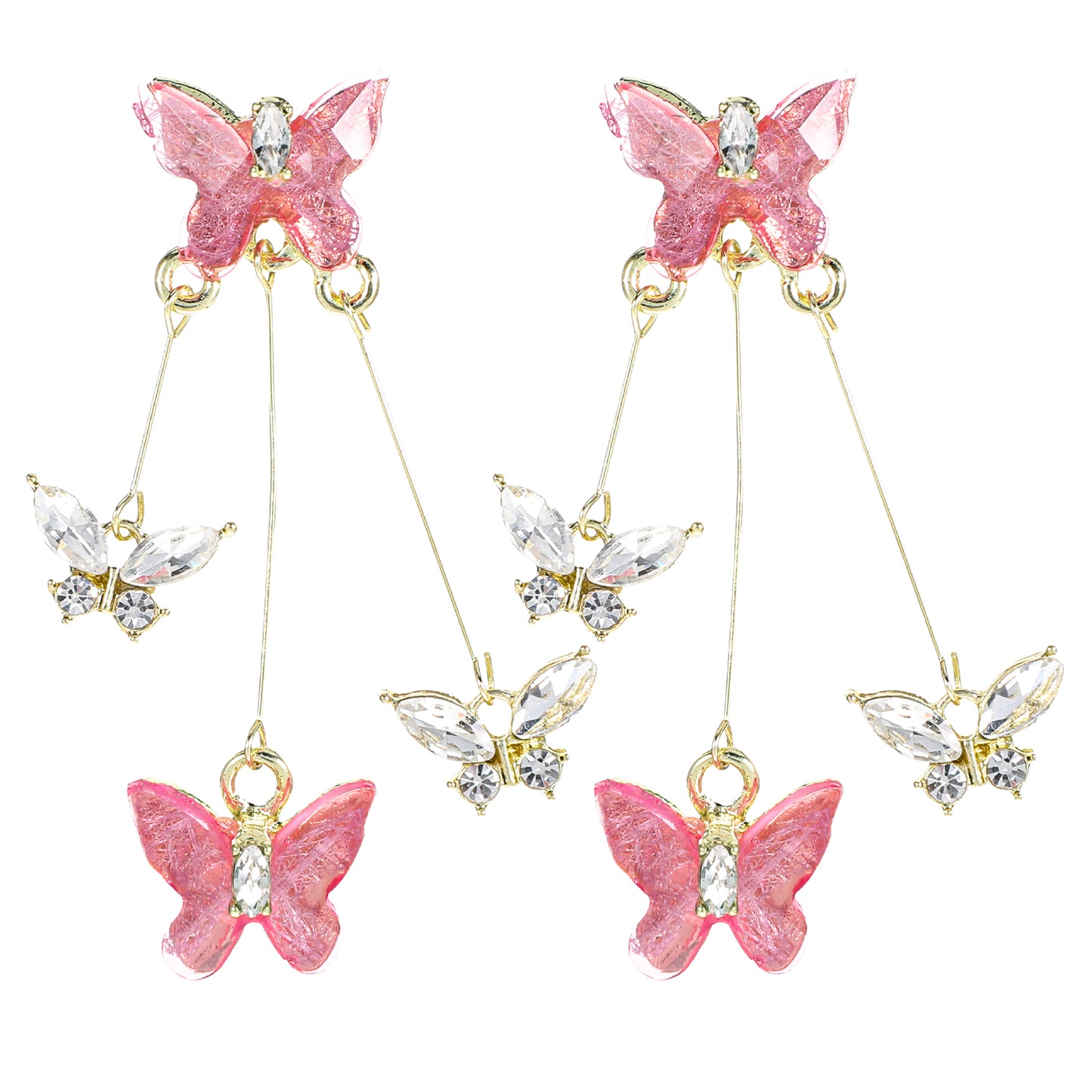 Pink Butterfly Earrings Crystal Butterfly Earings Long Tassels Shiny Butterfly Dangle Earrings Zircon Earrings for Women Crystal Rhinestone Drop Earrings 3D Long Butterfly Earrings for Women