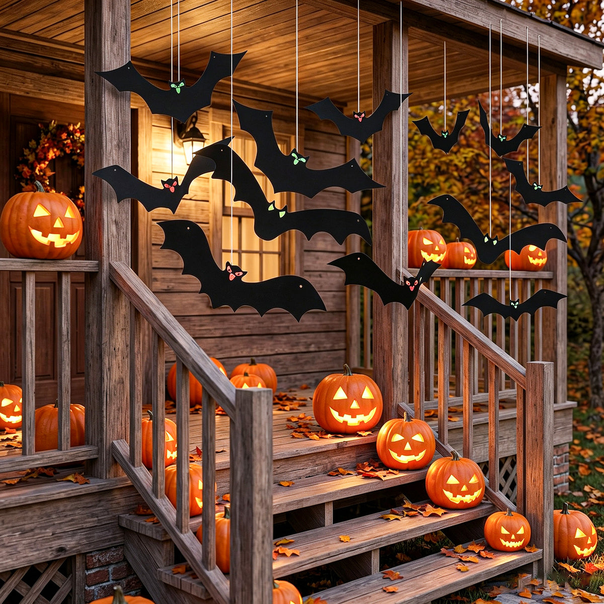 Ziuohaa 12 Pcs hanging bats halloween decor - 3D halloween hanging decor