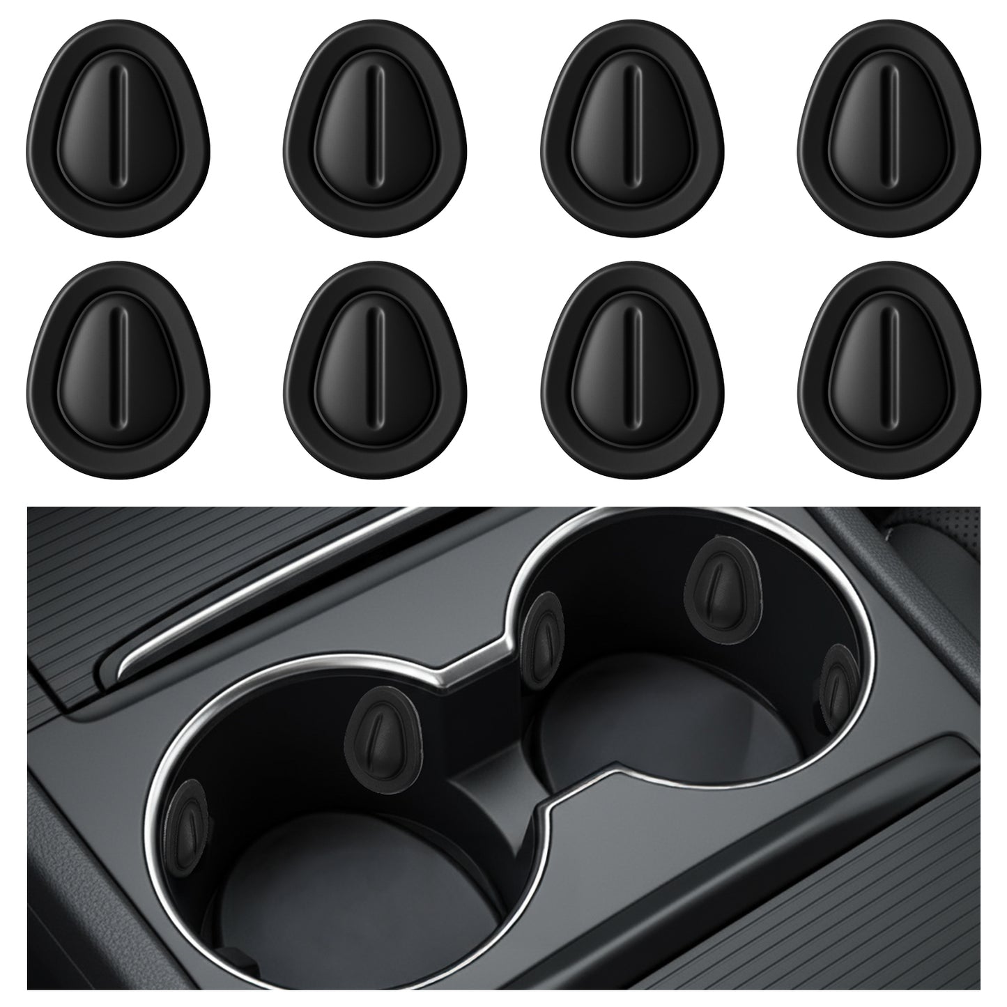 8PCS Car Cup Holder Insert, Anti Shake Silicone Car Coasters Bottle Stabilizers with Self-Adhesive, Car Must Haves Cup Holder Inserts for Car Truck SUV, Black