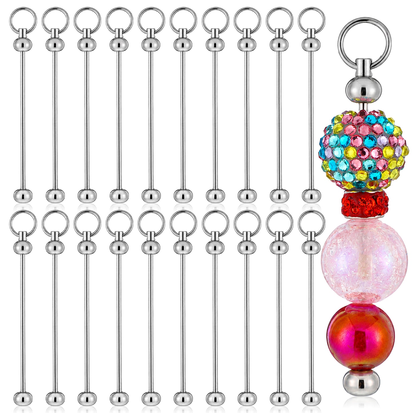Gemoioio 20 Pcs Beadable Keychain Bars, Metal Blank Keychains for DIY Craft