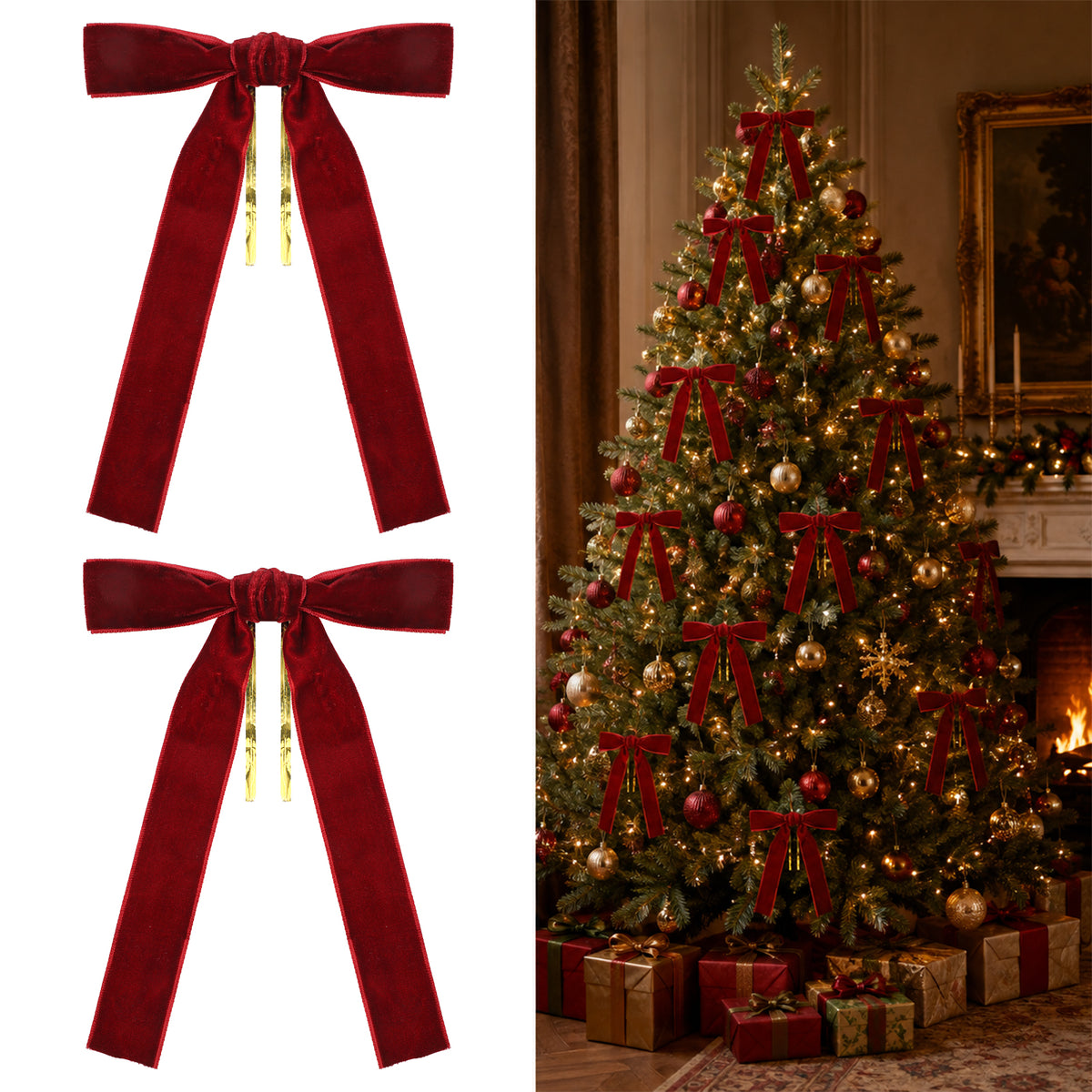 20Pcs Burgundy Velvet Bows for Christmas Tree, 5.1x7.1" Christmas Tree Bows
