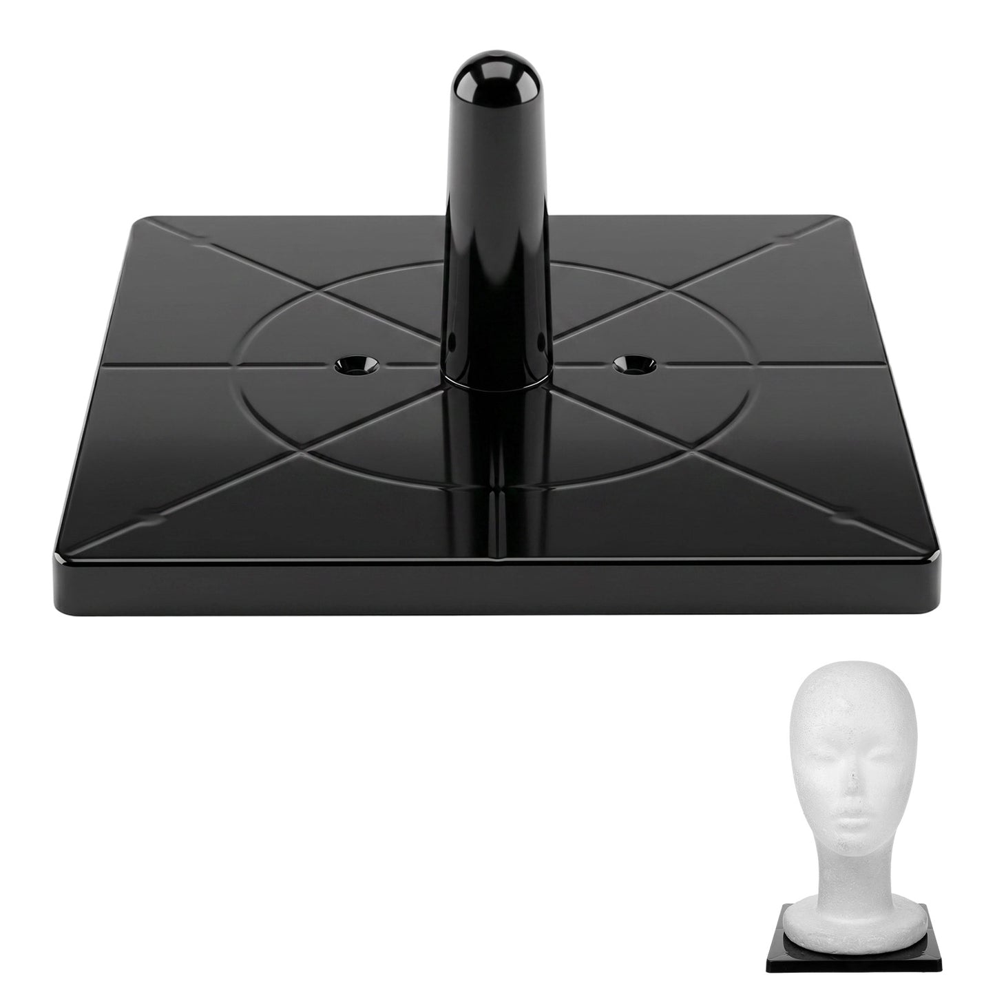 DIVINA VITAE Foam Mannequin Wig Head Stand Non Topple Cosmetology Manikin Holder Base for Tabletop Display of Hats, Hairpieces, Masks, Black PP