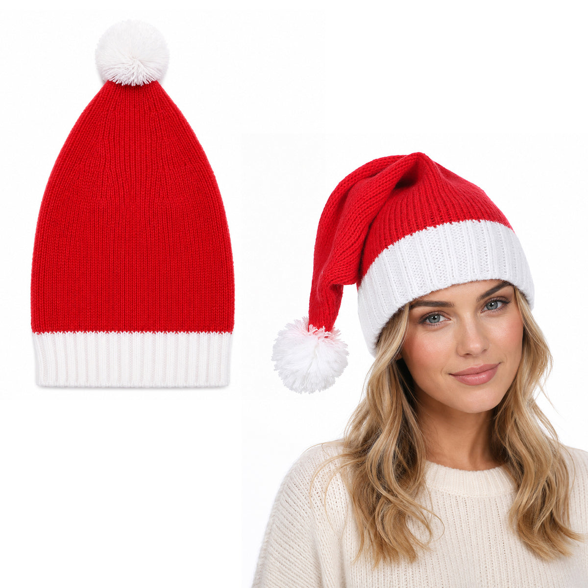 Dimioaoa Santa Hat Knitted Christmas Hat for Adult Women Men, Red