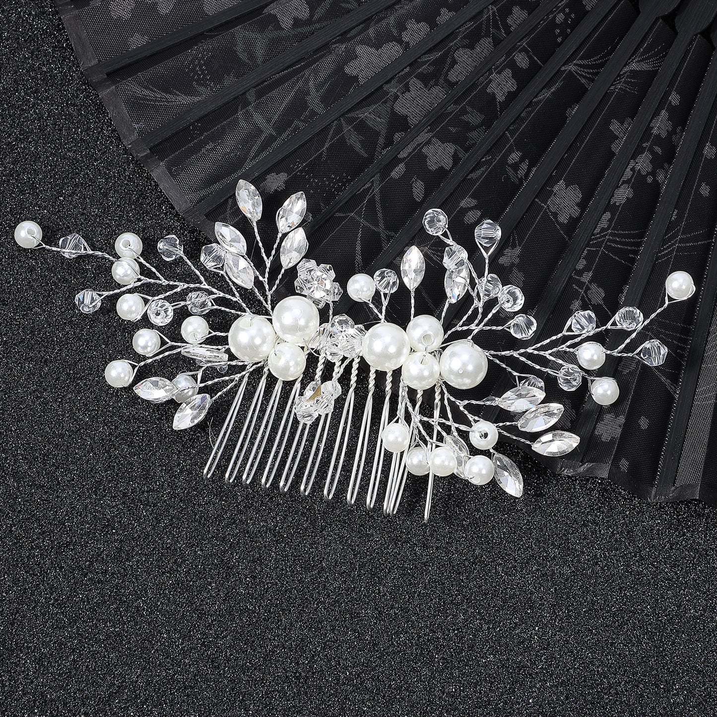 Pearl Bridal Hair Clips Crystal Wedding Hairpins Vintage Rhinestone Flower Side Hair Clips for Brides Wedding Prom Birthday Party (Silver)