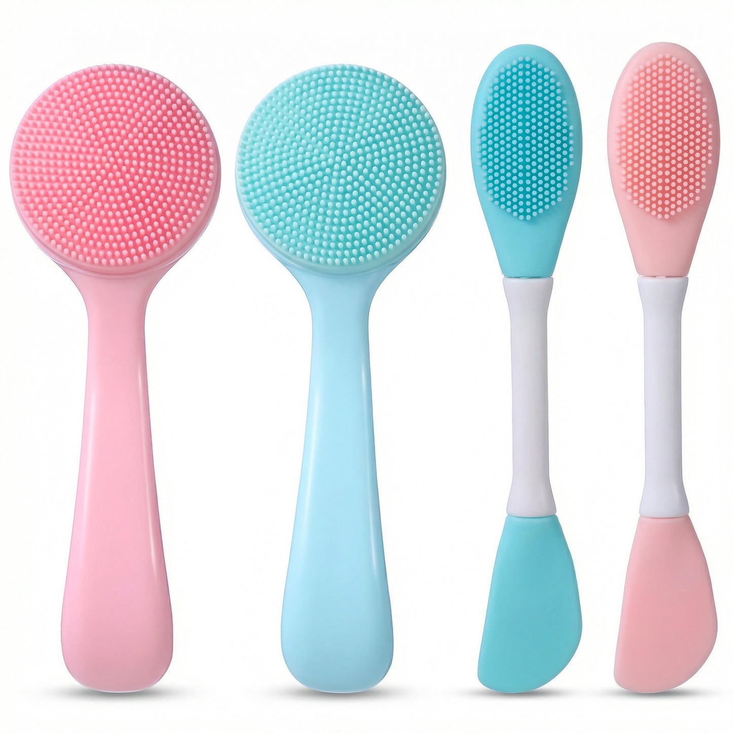 2 Manual Face Scrub Brush with 2 Pcs Silicone Face Brush, Facial Brushes for Cleaning, Exfoliating, and Skincare Routine