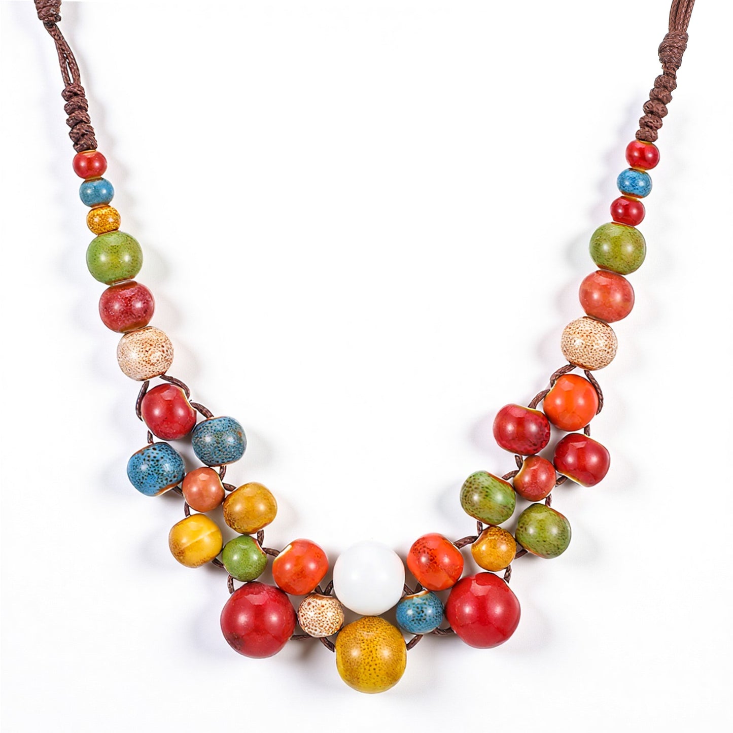 HaiFafafaing Hippie Boho Colorful Ceramic Round Beads Strand Necklace, Bohemian Fashion Statement Jewelry Gift for Women