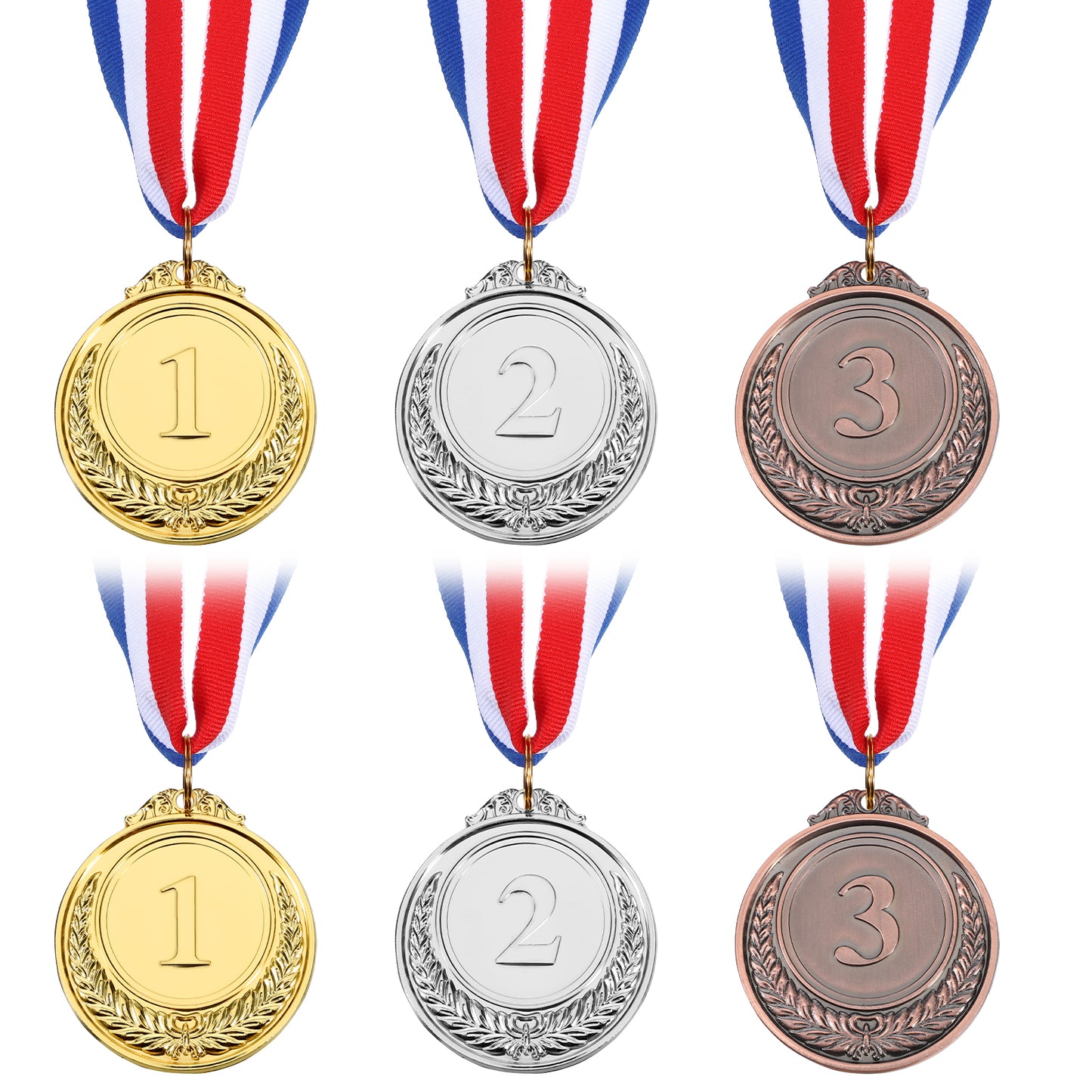 Josojoou 6PCS Metal Medals for Awards with Ribbons, Representing 1st 2nd 3rd Place Medals, Durable Gold Silver Bronze Medal for Sports, Games, Party Decorations
