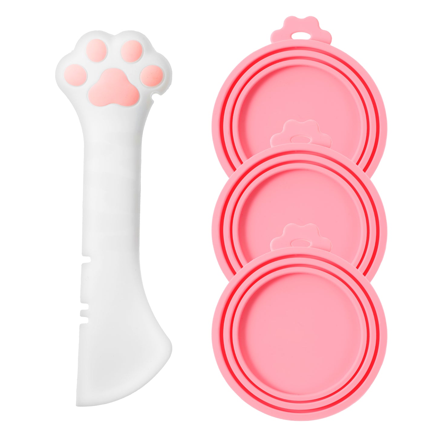 Lusofie 3Pcs Cat Food Can Covers Lids and 1Pcs Silicone Cat Food Spoon, Cute Cat Can Opener, Cat Food Spatula, Pink Pet Food Can Lids For Cats and Dogs Food Cans