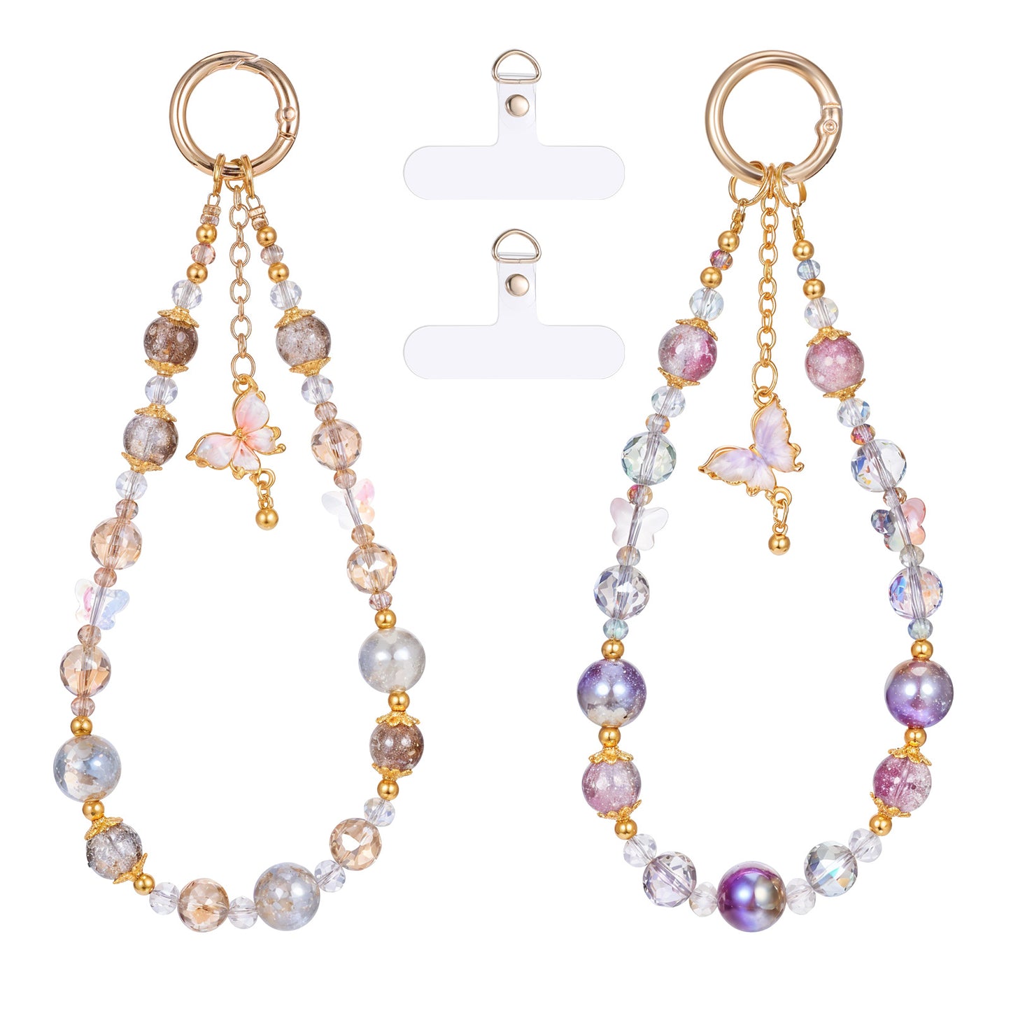 Josojoou 2PCS Crystal Beaded Phone Charm, Cute Bracelet Wrist Lanyard, Portable Cell Phone Wrist Strap, Suitable for Mobile Phones, Small Cameras, Headphones, Bags, Women's Gifts