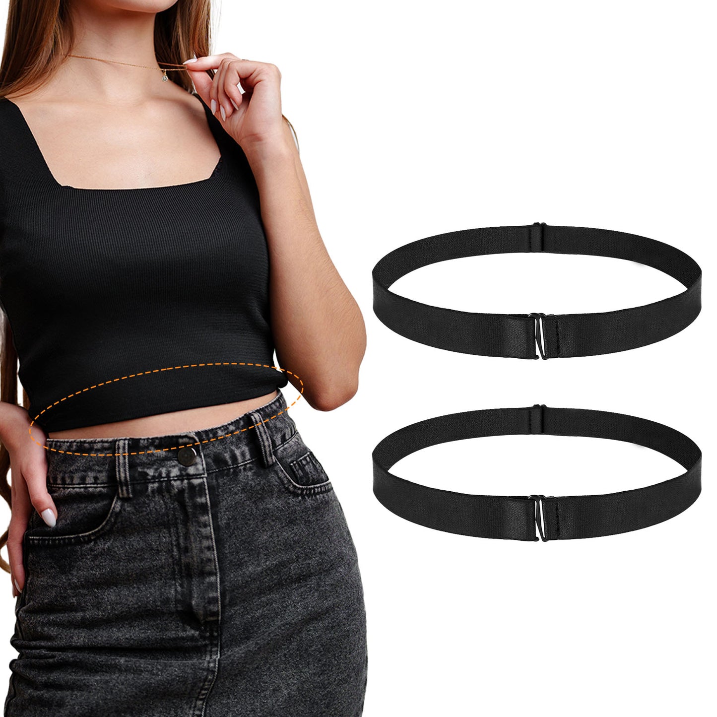Adjustable Invisible Waistband, Tuck Belt For Sweaters Shirts Hoodies, Elastic Stretch Belt, Universal Fit, Hook And Loop Closure, Black White