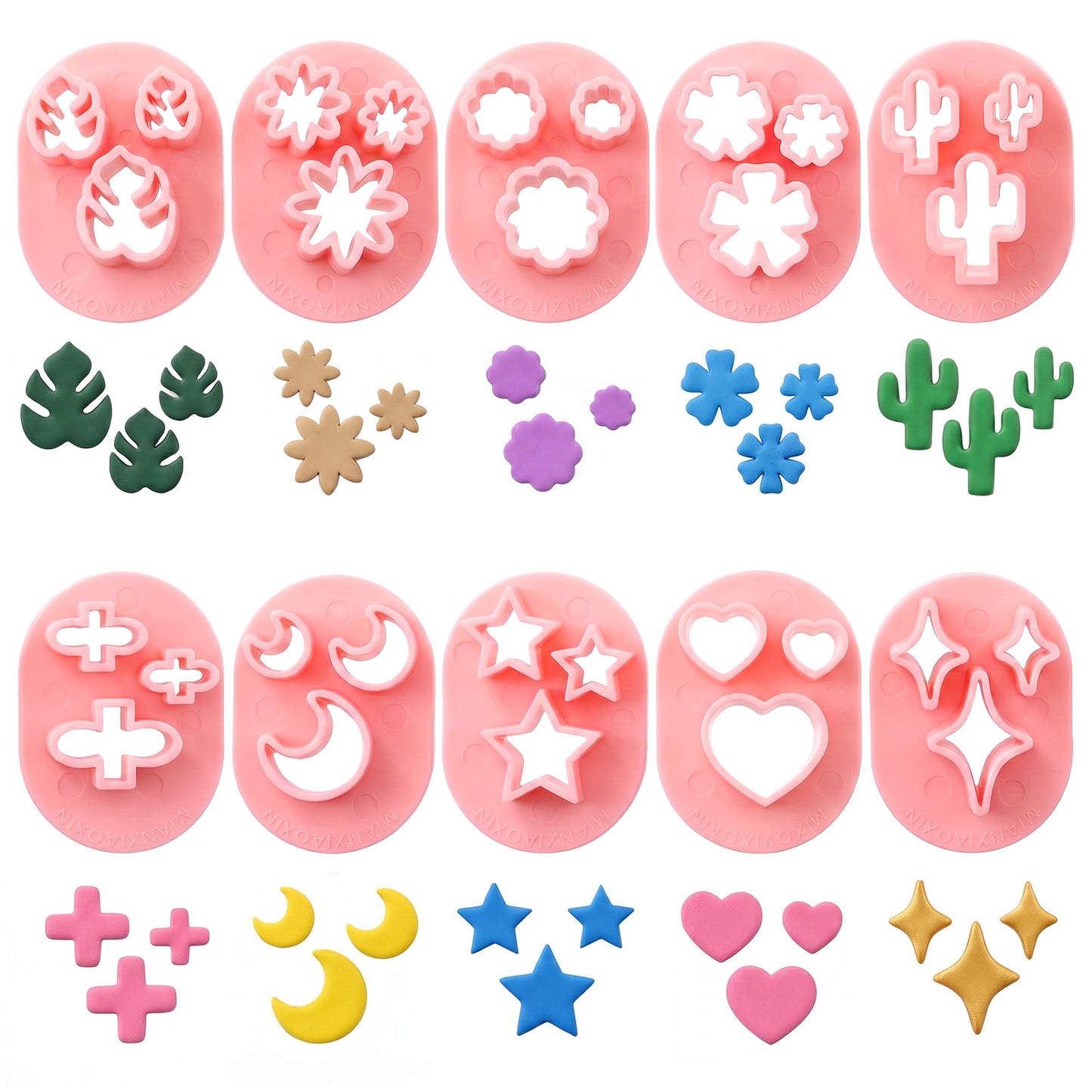 10 Pcs Polymer Clay Cutters 10 Shapes Floral Leaf Heart Moon Clay Molds Mini Flower Petal Clays Cutter for Earrings Making DIY Jewelry Tools