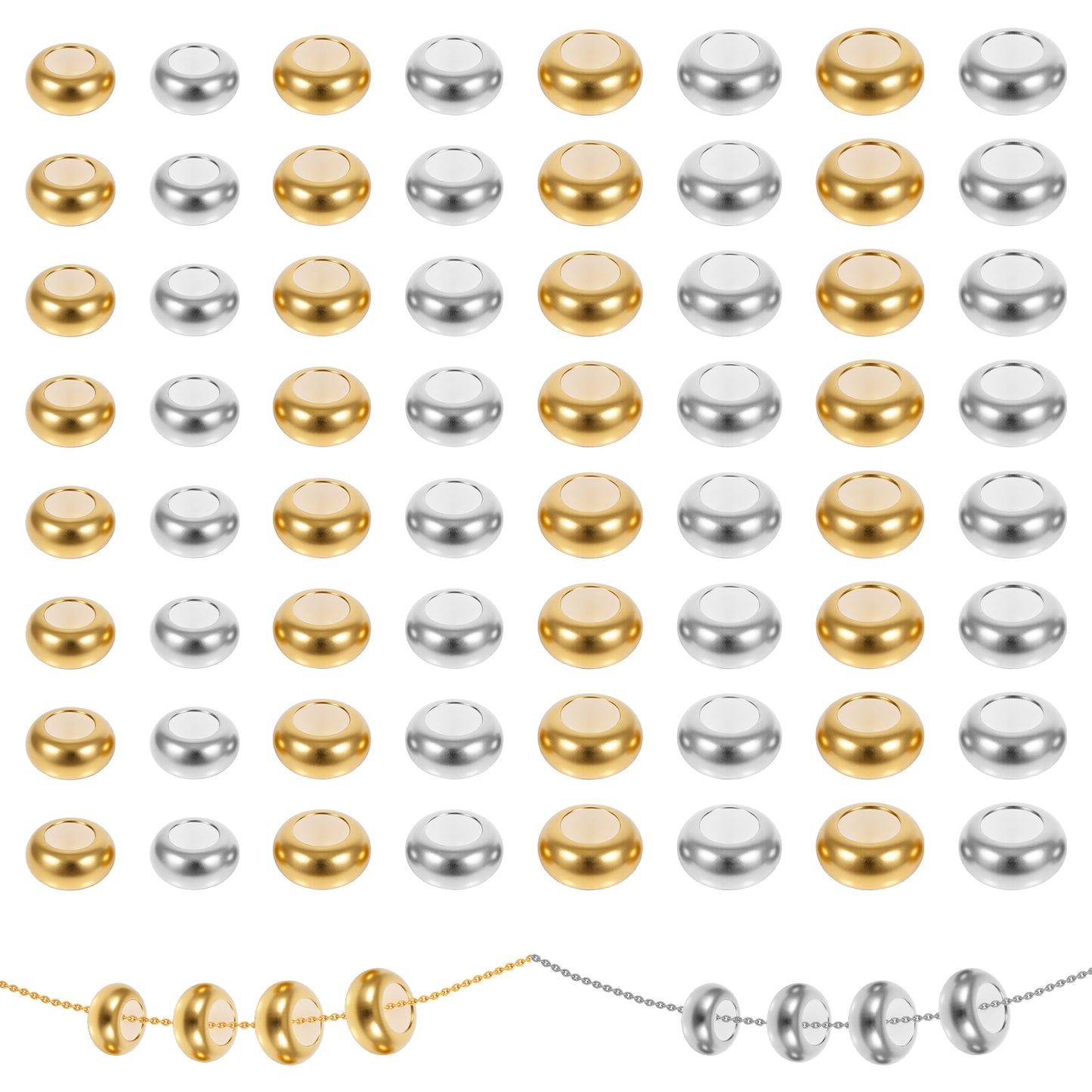 64 Pcs Bead Stopper for Jewelry Making 5/6/7/8mm Stopper Beads Charm Bracelet Spacers Brass Silicone Spacer for DIY Jewelry Bracelet Necklace Making (Gold & Silver)