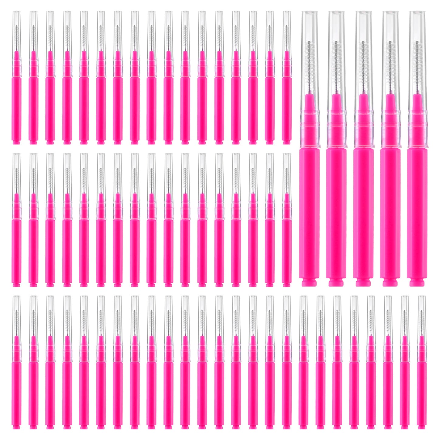 100Pcs Micro Eyebrow Brush Set with Cap Pink Micro Spoolies Lamination Portable Brow Brushes Multifunctional Brow Lamination Brush Brow Spoolie for Eyelash and Eyebrow Extensions Tool