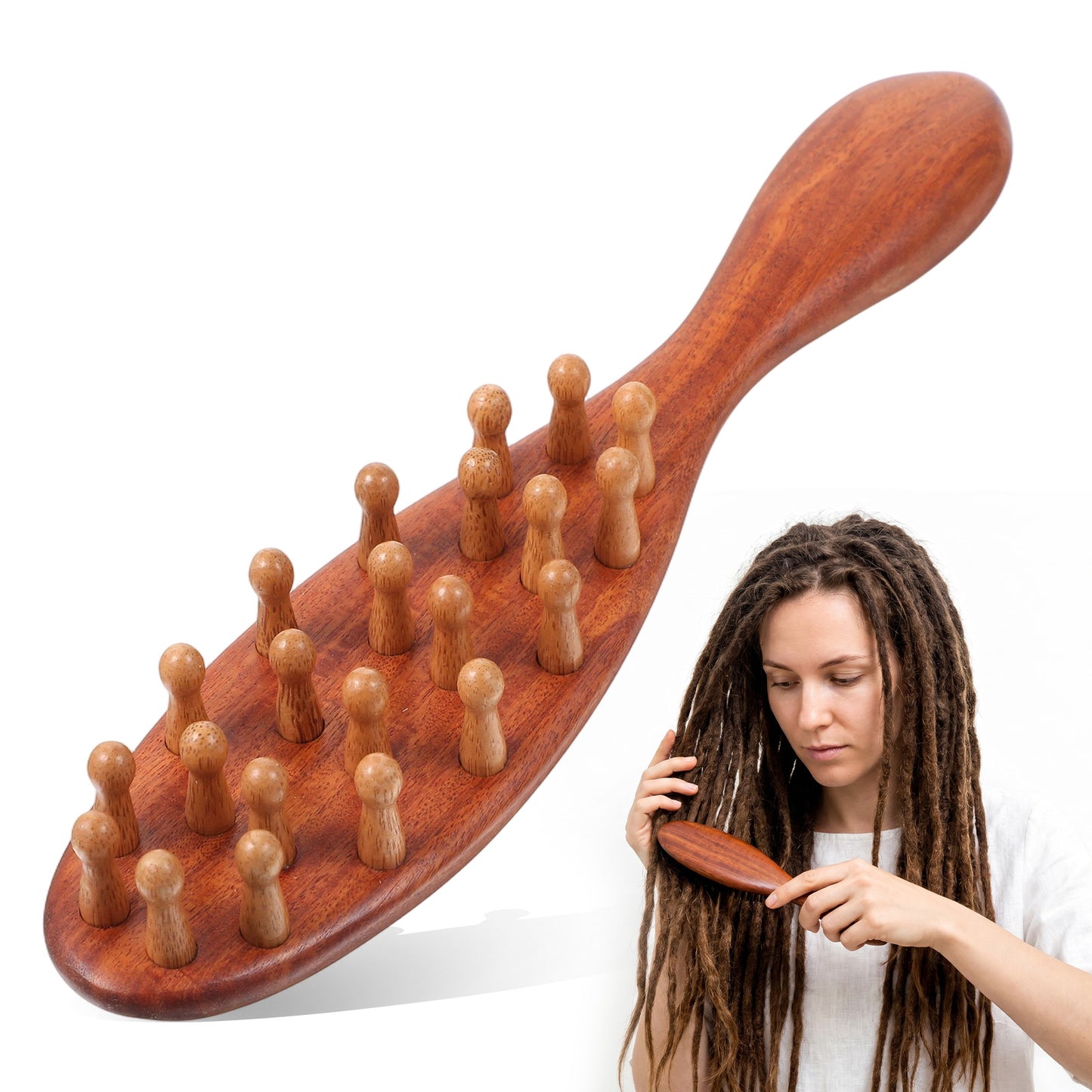 Natural Sandalwood Locs Brush, Ergonomic Dreadlock Detangling Hairbrush with Wide Teeth for Sisterlocks & Microlocks, Wooden Scalp Massager for Hair Growth, Travel Size for Men & Women