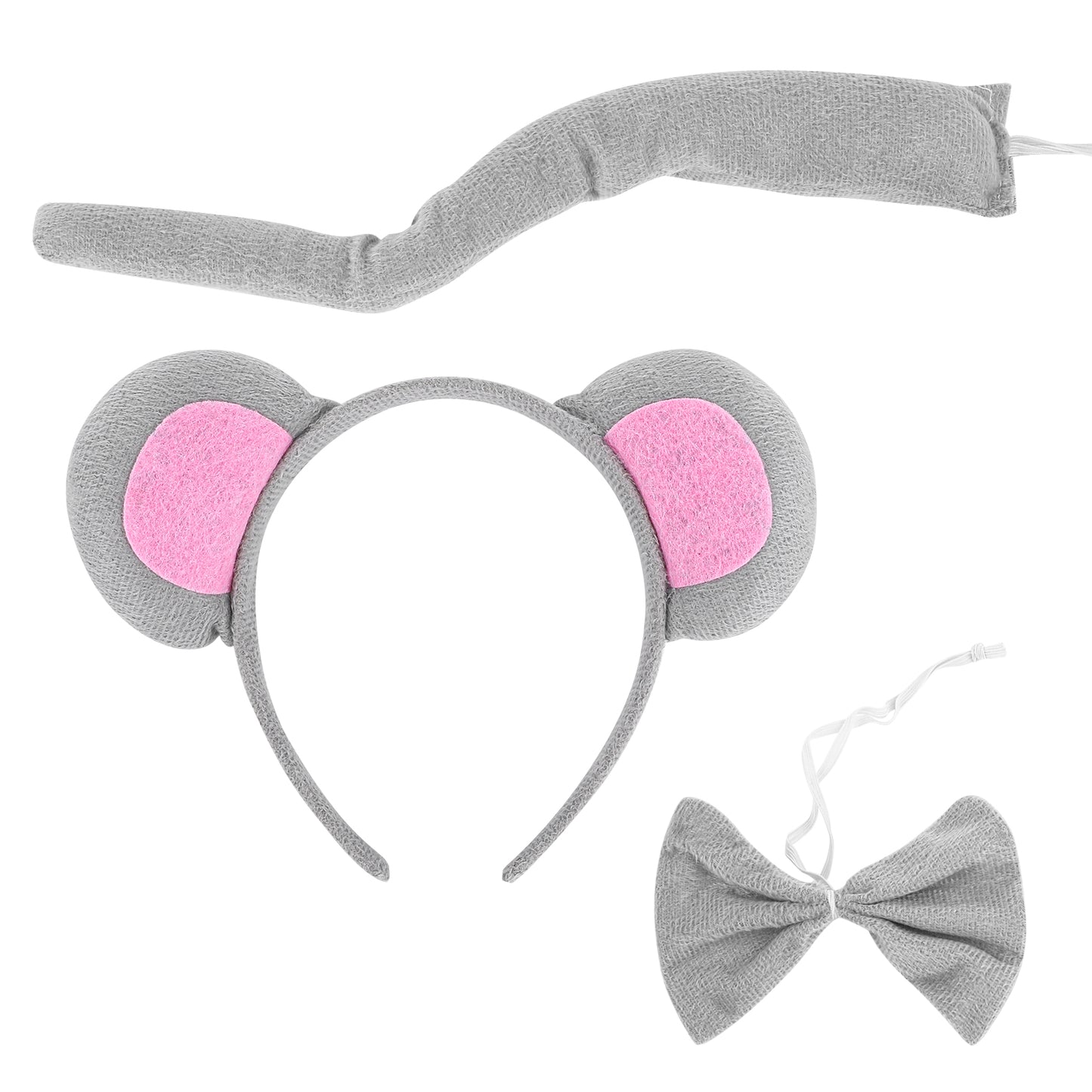 Josojoou 3Pcs Rat Costume Set, Include Grey Mouse Ears Headband Tail and Bow Tie Cute Mouse Costume for Halloween Cosplay Costumes Dress Up Party