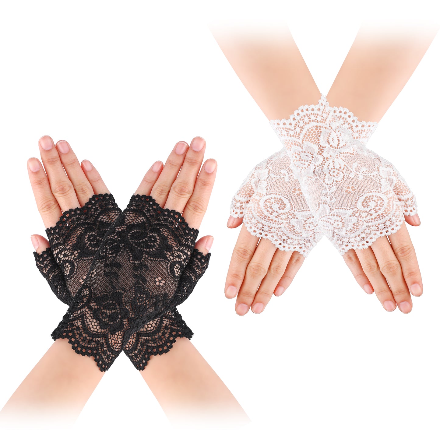 DIVINA VITAE 2 Pairs Women's Wrist fingerless lace gloves Bridal Prom short Floral lace gloves for Opera Evening Wedding Dinner Tea Party Costume Accessories Prom Cosplay 1920s