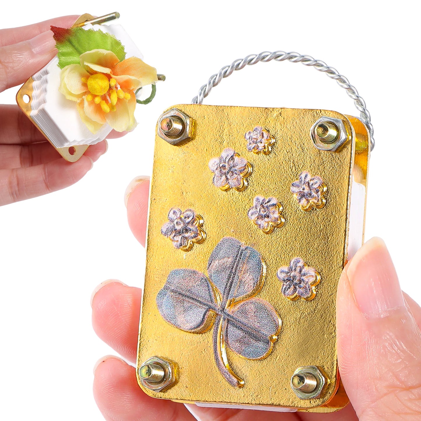 Telooco Mini Flower Press, Metal Micro Flower Press Kit Plants Crafts Flowers Pressing Small Pressed Plant Preservation Kit for Arts and Crafts Lovers Gifts (Gold)