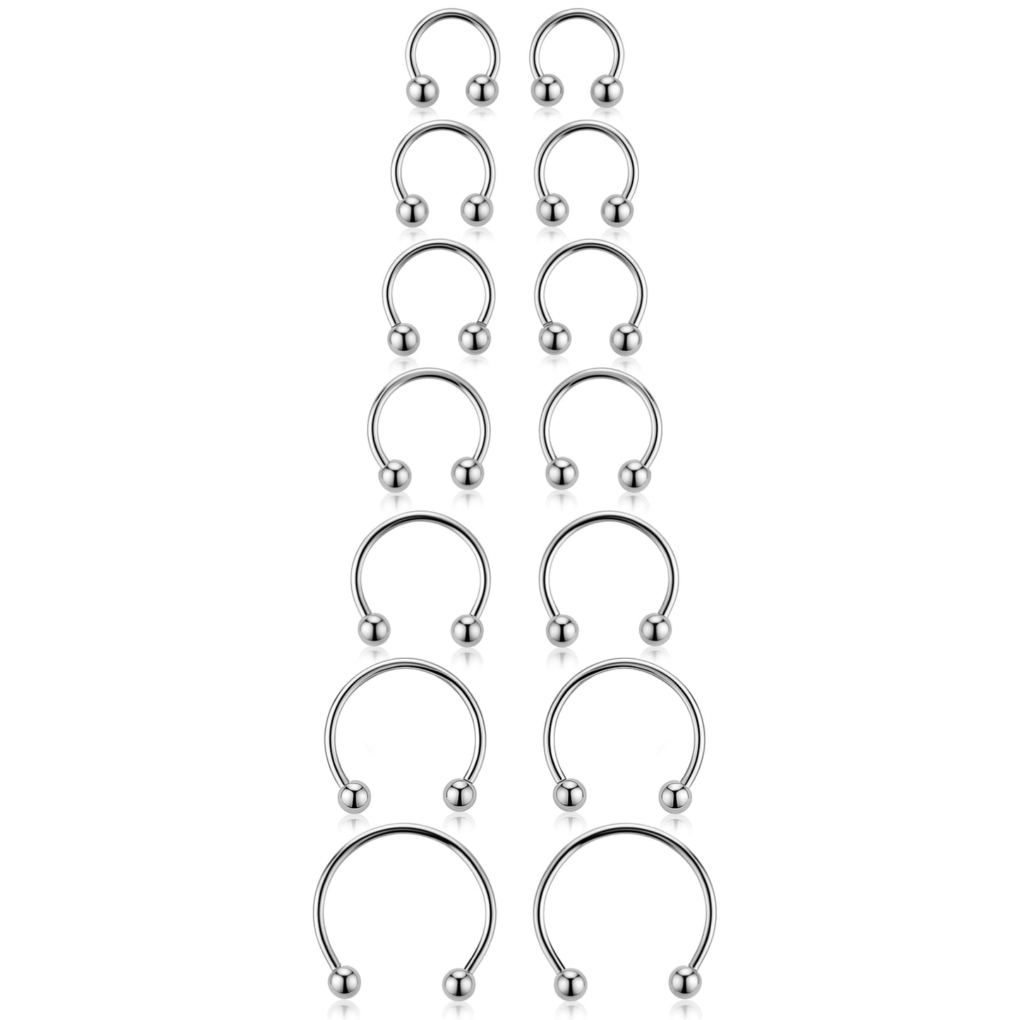 7Pairs 6/7/8/9/10/12/14MM Small Septum Rings 16G Surgical Stainless Steel Horseshoe Hoop Rings Curved Barbell Piercing Hoop for Nose Nostril Cartilage Helix Daith Tragus Lip Eyebrow Piercing Men Women